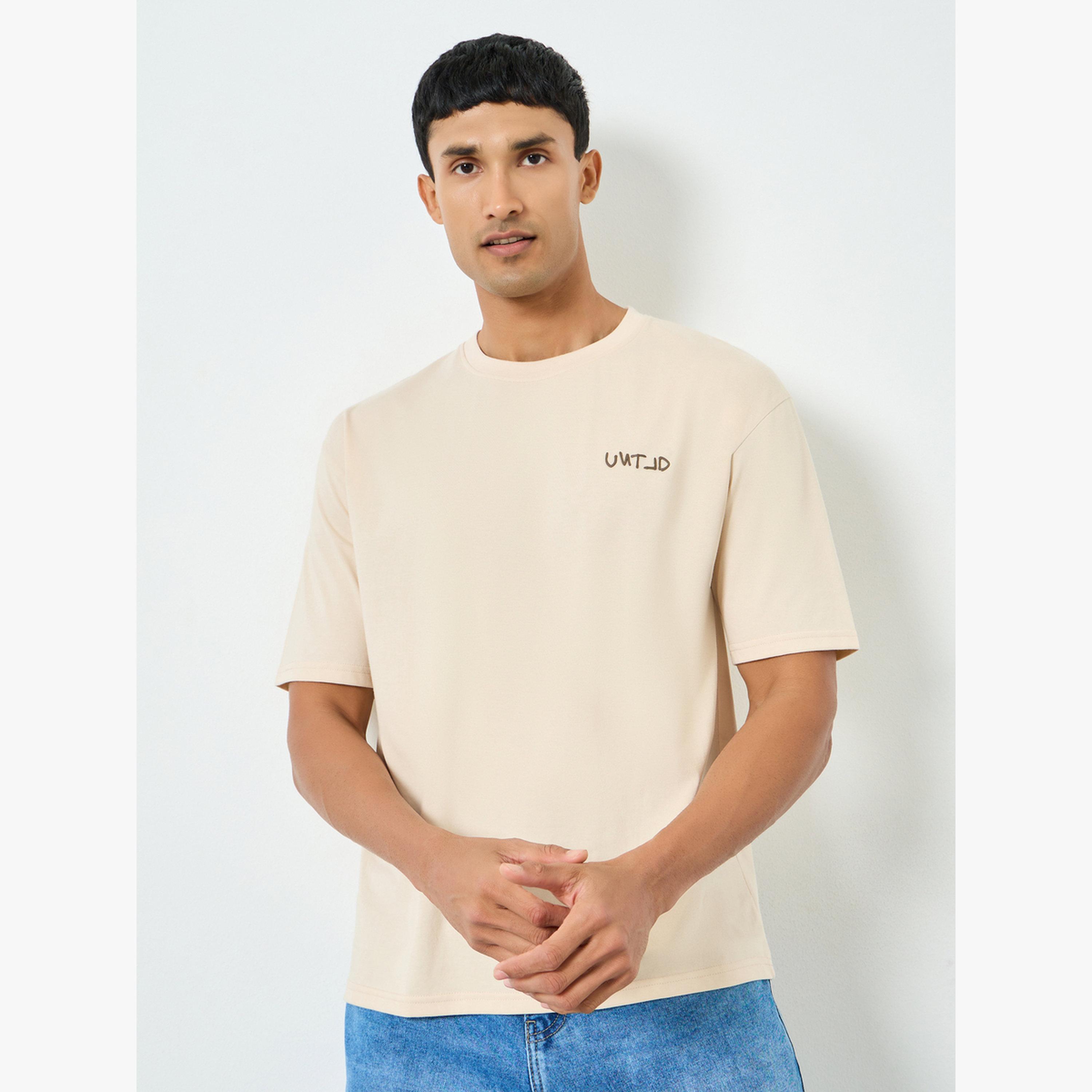 Styli Men Beige Embossed Print Oversized T-Shirt-men-clothing-tshirtsandpolos-tshirts-image-1