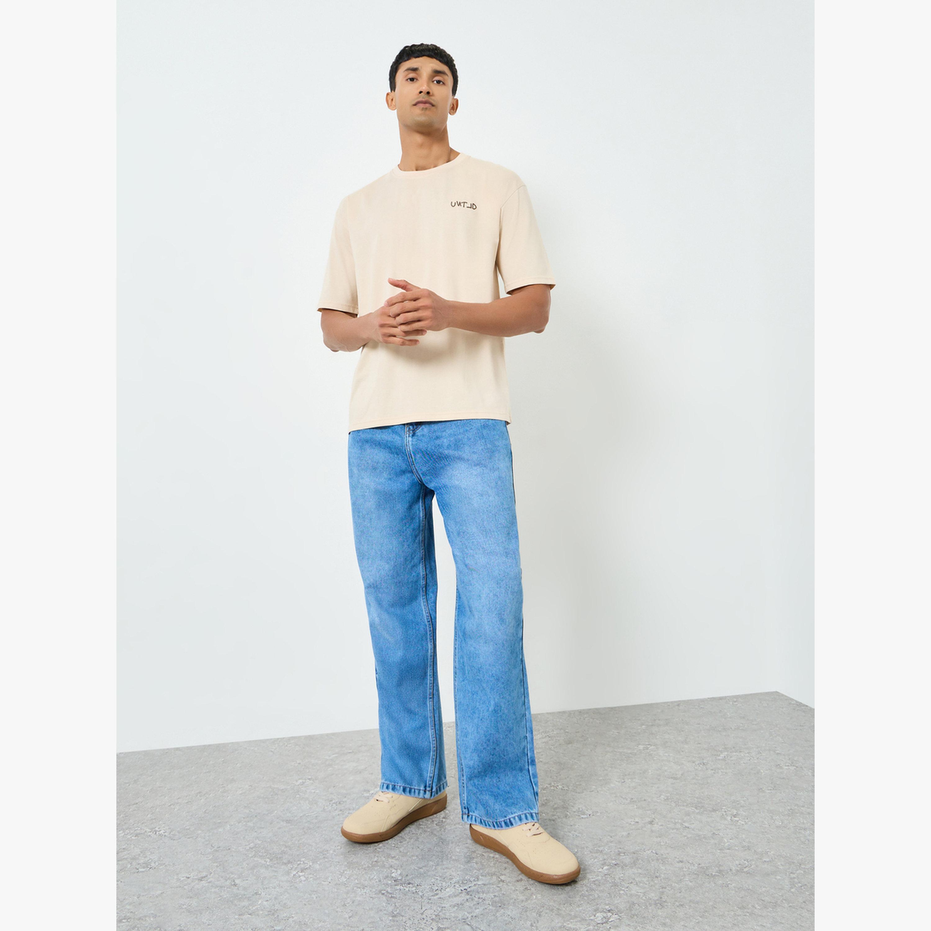 Styli Men Beige Embossed Print Oversized T-Shirt-men-clothing-tshirtsandpolos-tshirts-image-2