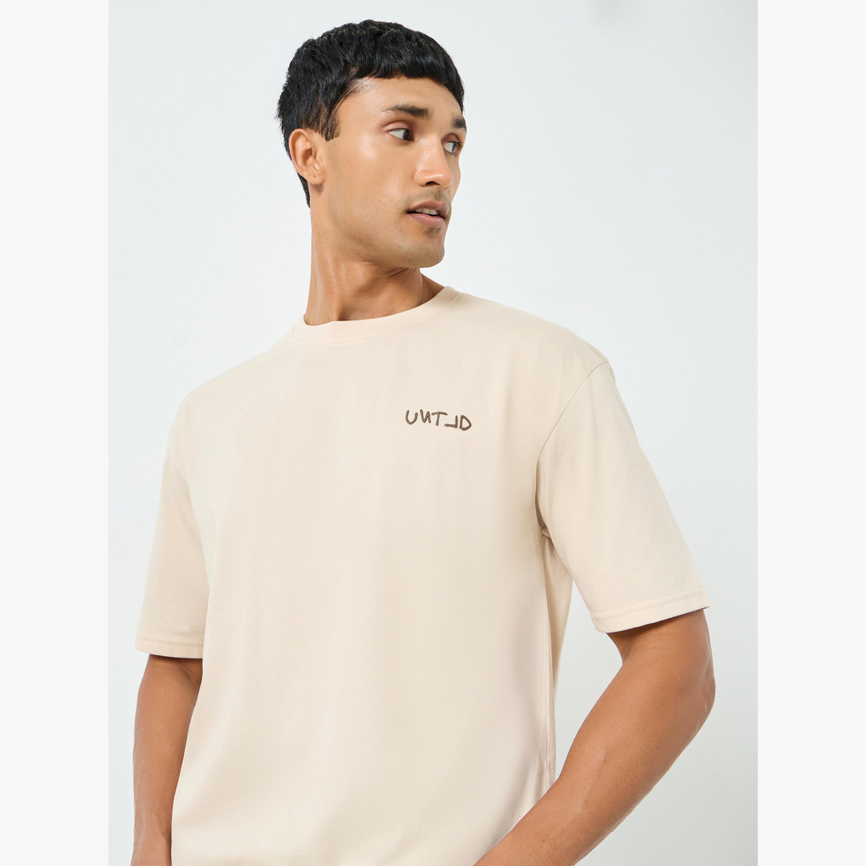 Styli Men Beige Embossed Print Oversized T-Shirt-men-clothing-tshirtsandpolos-tshirts-image-3