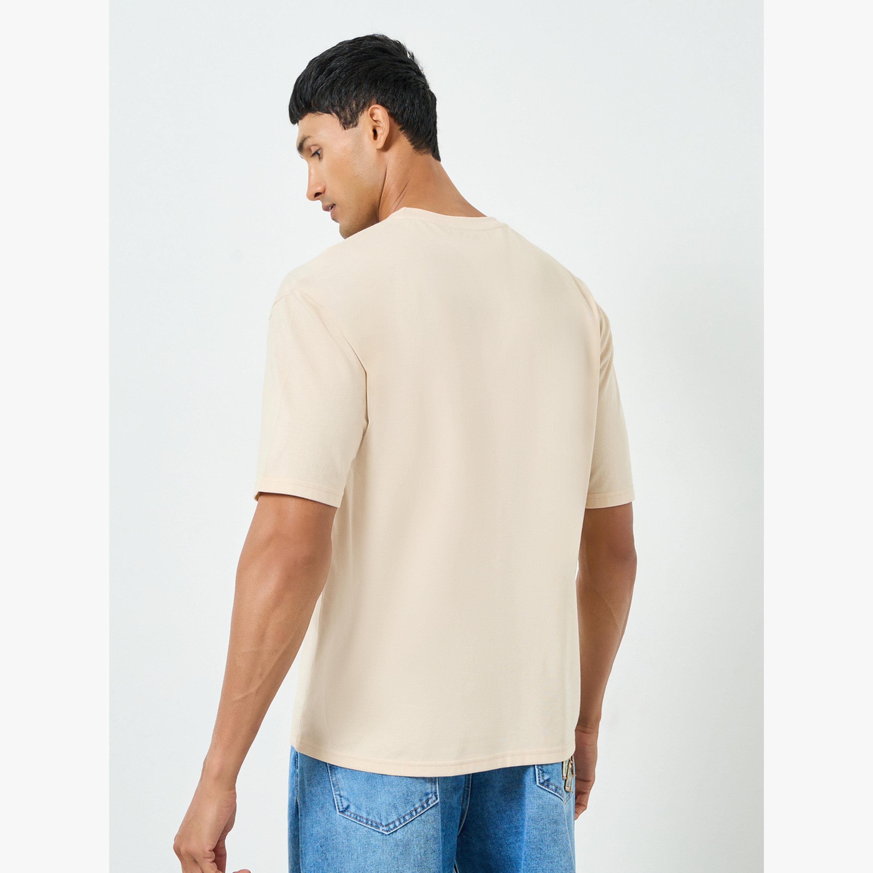 Styli Men Beige Embossed Print Oversized T-Shirt-men-clothing-tshirtsandpolos-tshirts-image-4