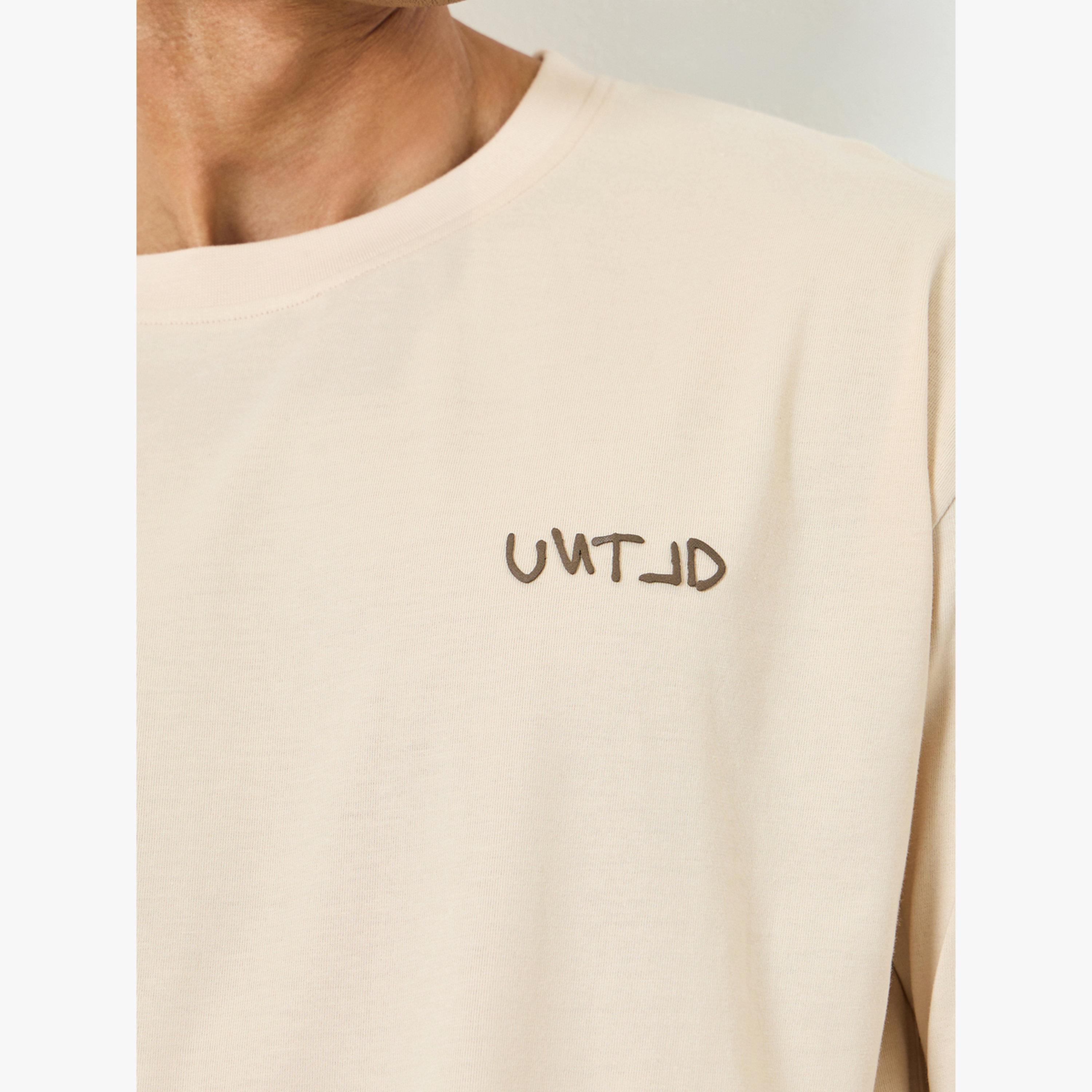 Styli Men Beige Embossed Print Oversized T-Shirt-men-clothing-tshirtsandpolos-tshirts-image-5