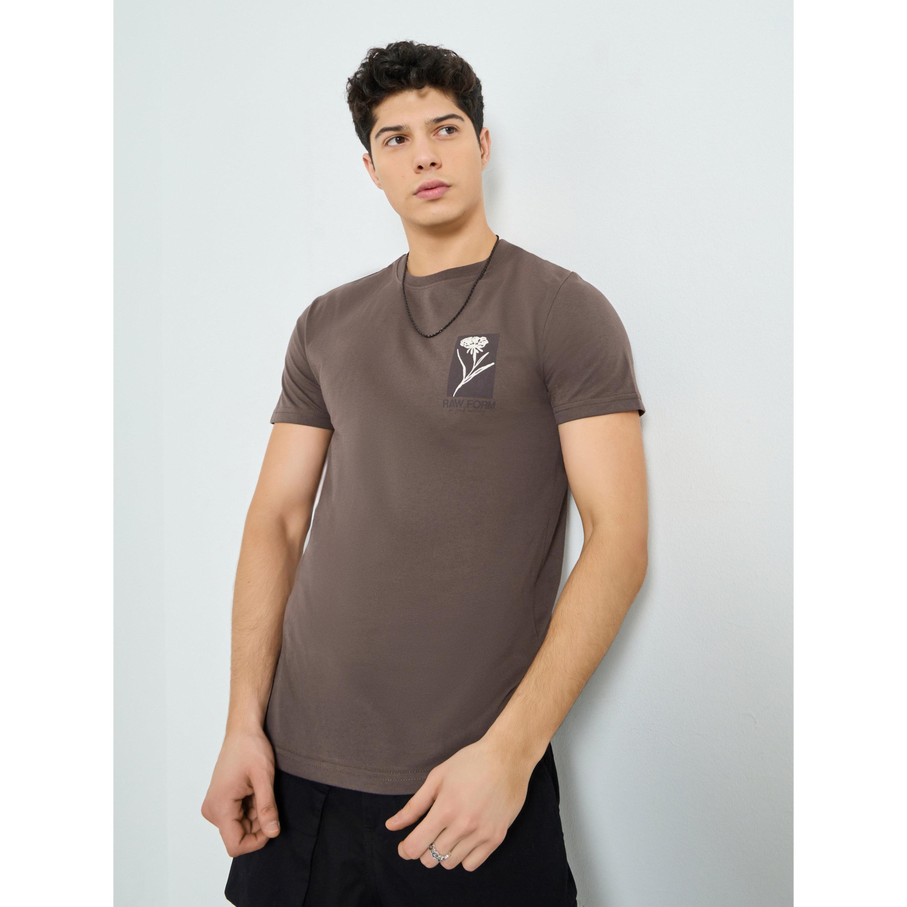 Styli Men Brown Graphic Print Crew Neck T-Shirt-men-clothing-tshirtsandpolos-tshirts-image-1