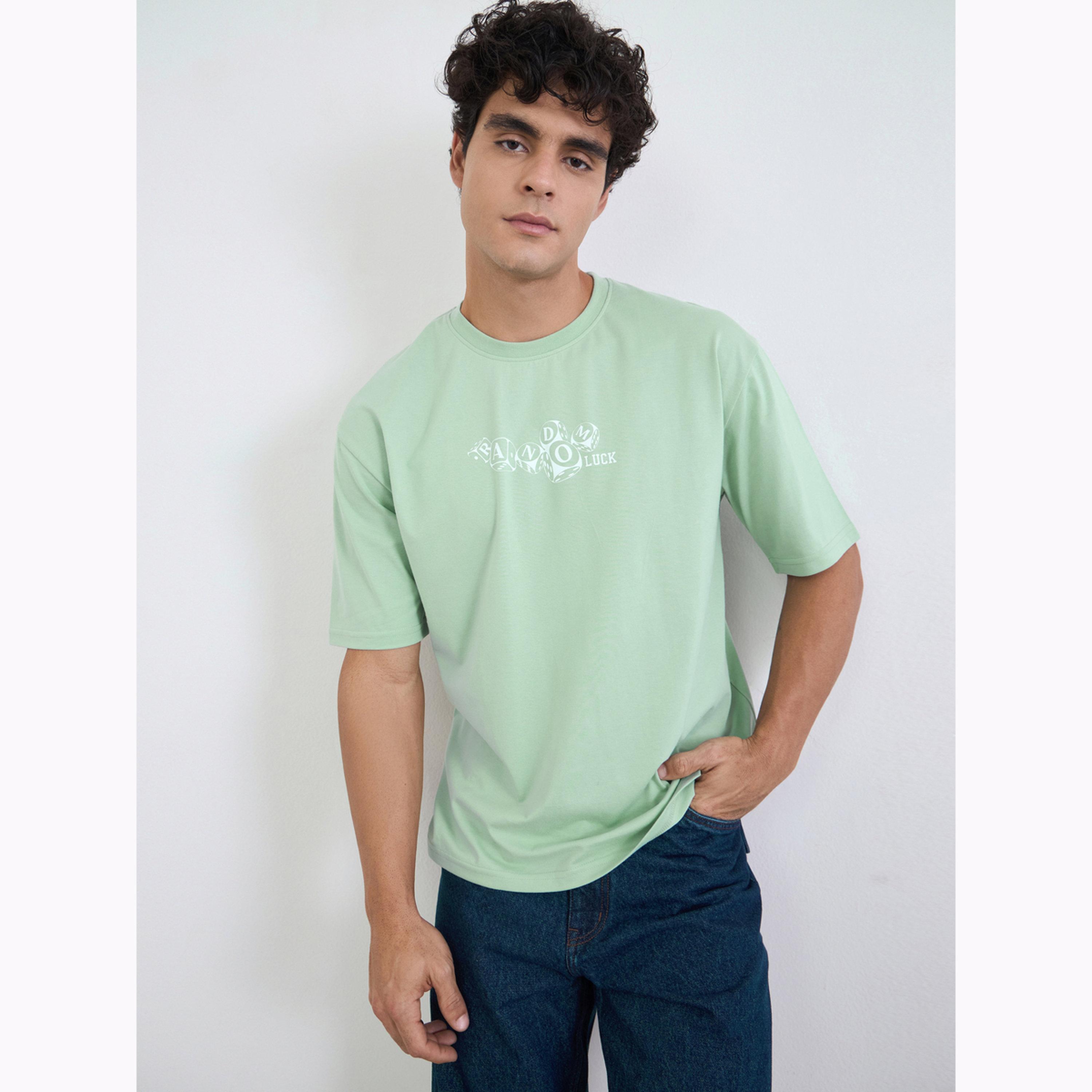 Styli Men Green Graphic Print Oversized Jersey T-Shirt-men-clothing-tshirtsandpolos-tshirts-image-1