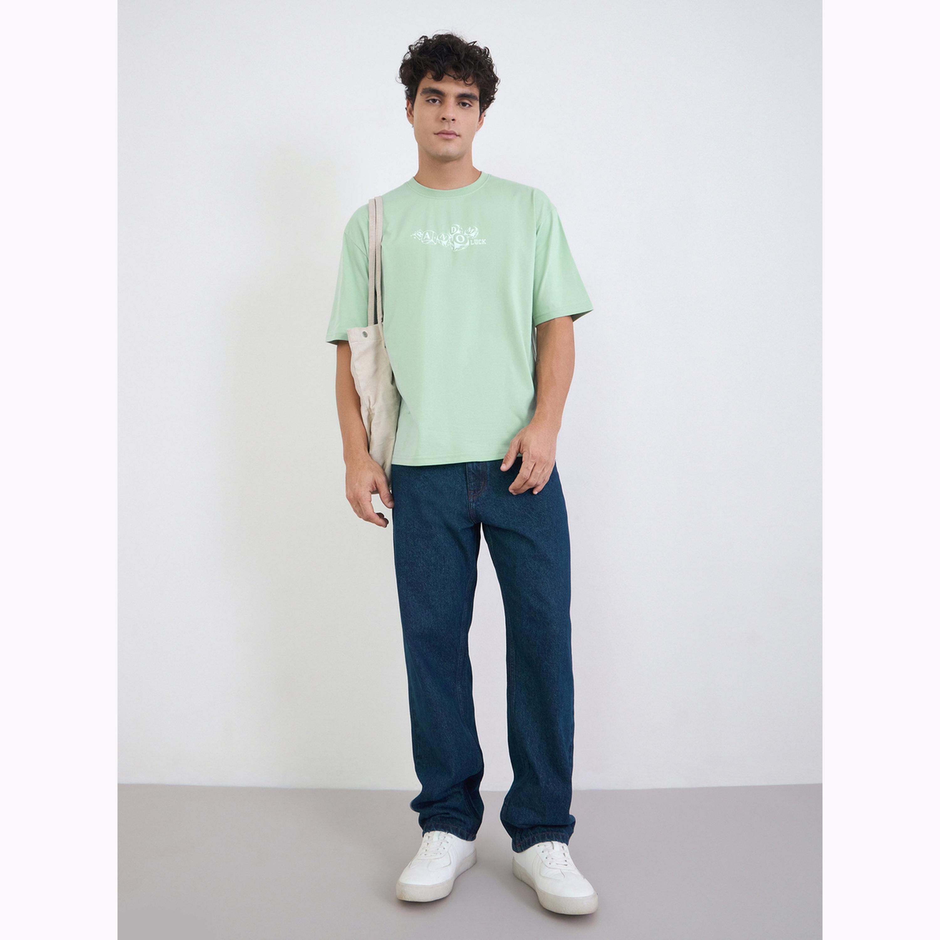 Styli Men Green Graphic Print Oversized Jersey T-Shirt-men-clothing-tshirtsandpolos-tshirts-image-2