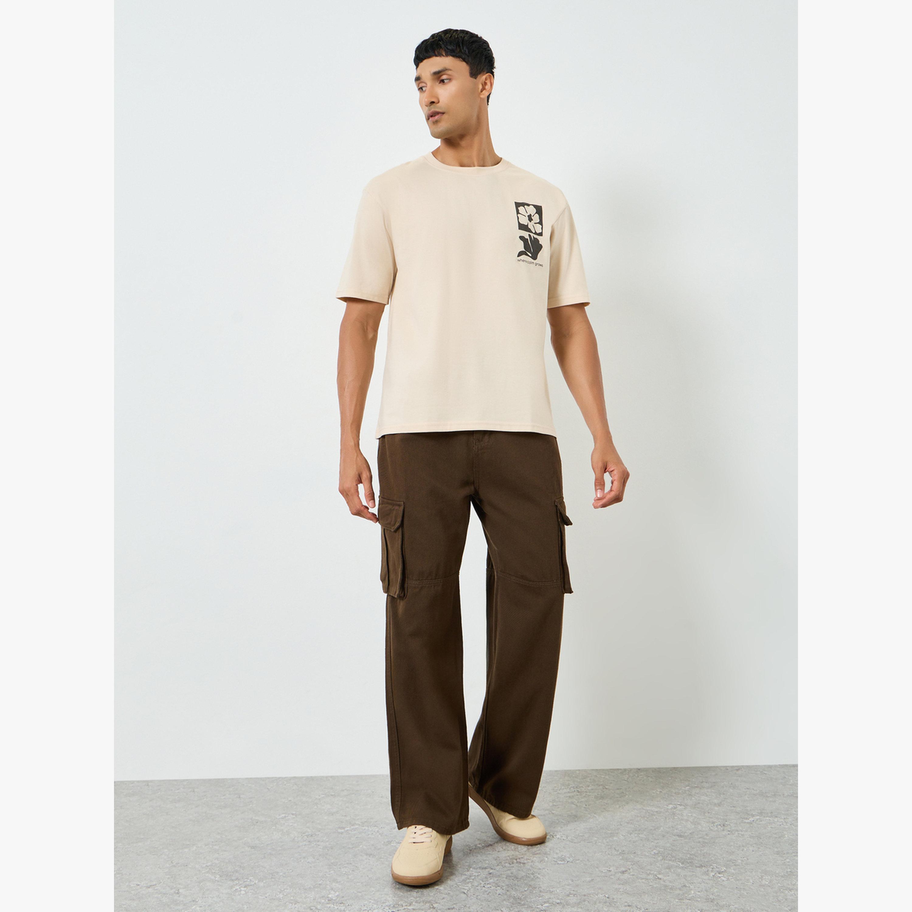 Styli Men Beige Graphic Print Oversized T-Shirt-men-clothing-tshirtsandpolos-tshirts-image-2
