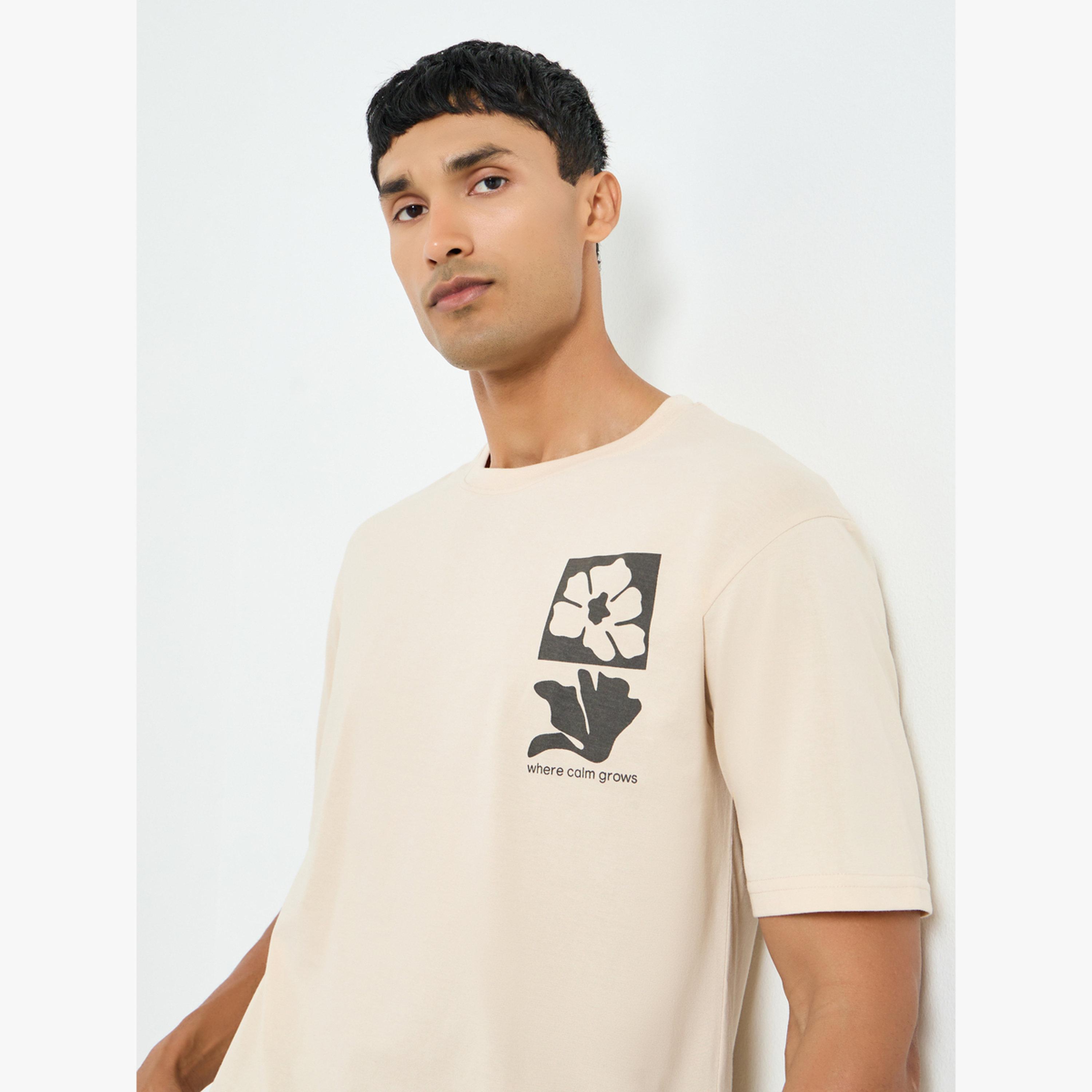 Styli Men Beige Graphic Print Oversized T-Shirt-men-clothing-tshirtsandpolos-tshirts-image-3