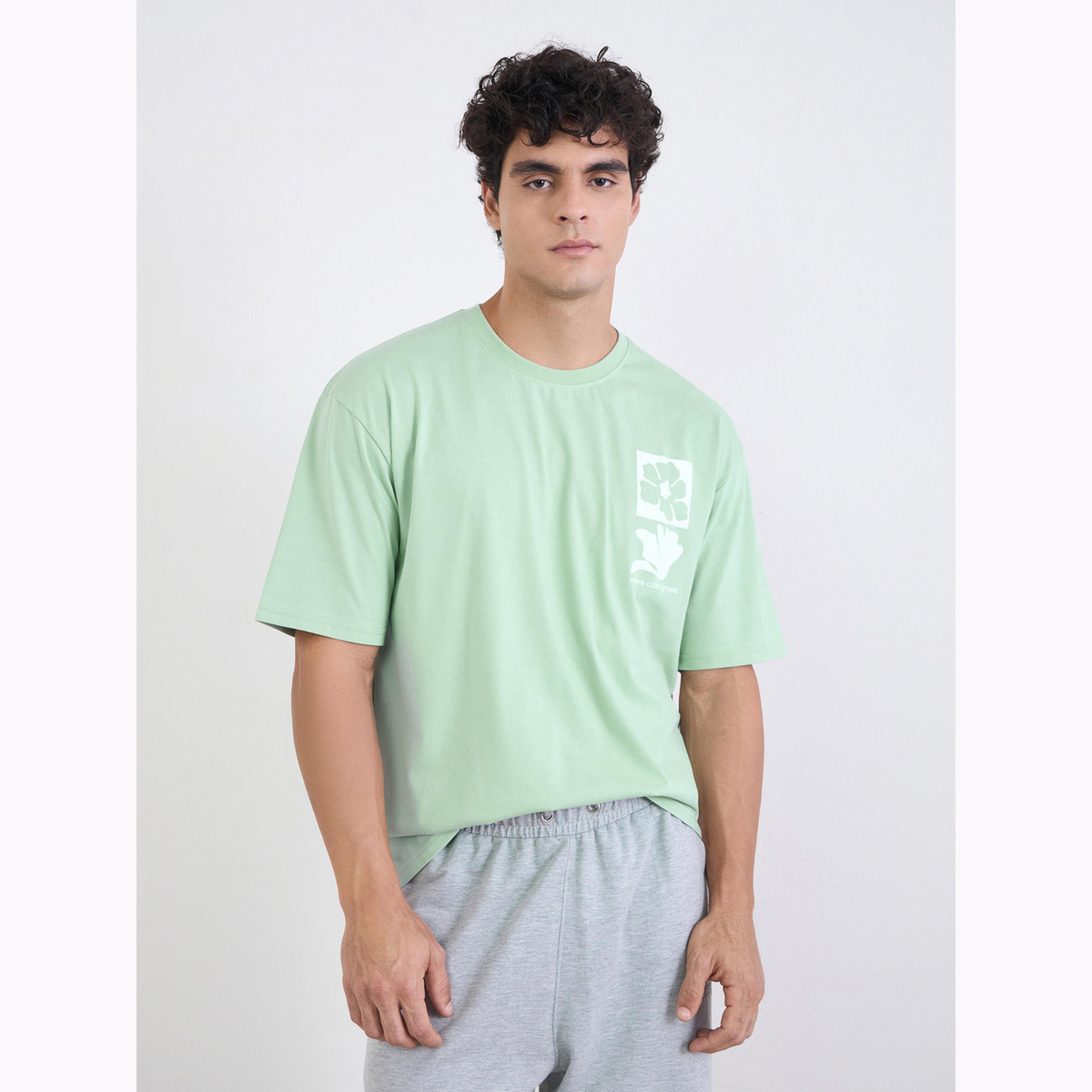 Styli Men Green Graphic Print Crew Neck T-Shirt-men-clothing-tshirtsandpolos-tshirts-image-1