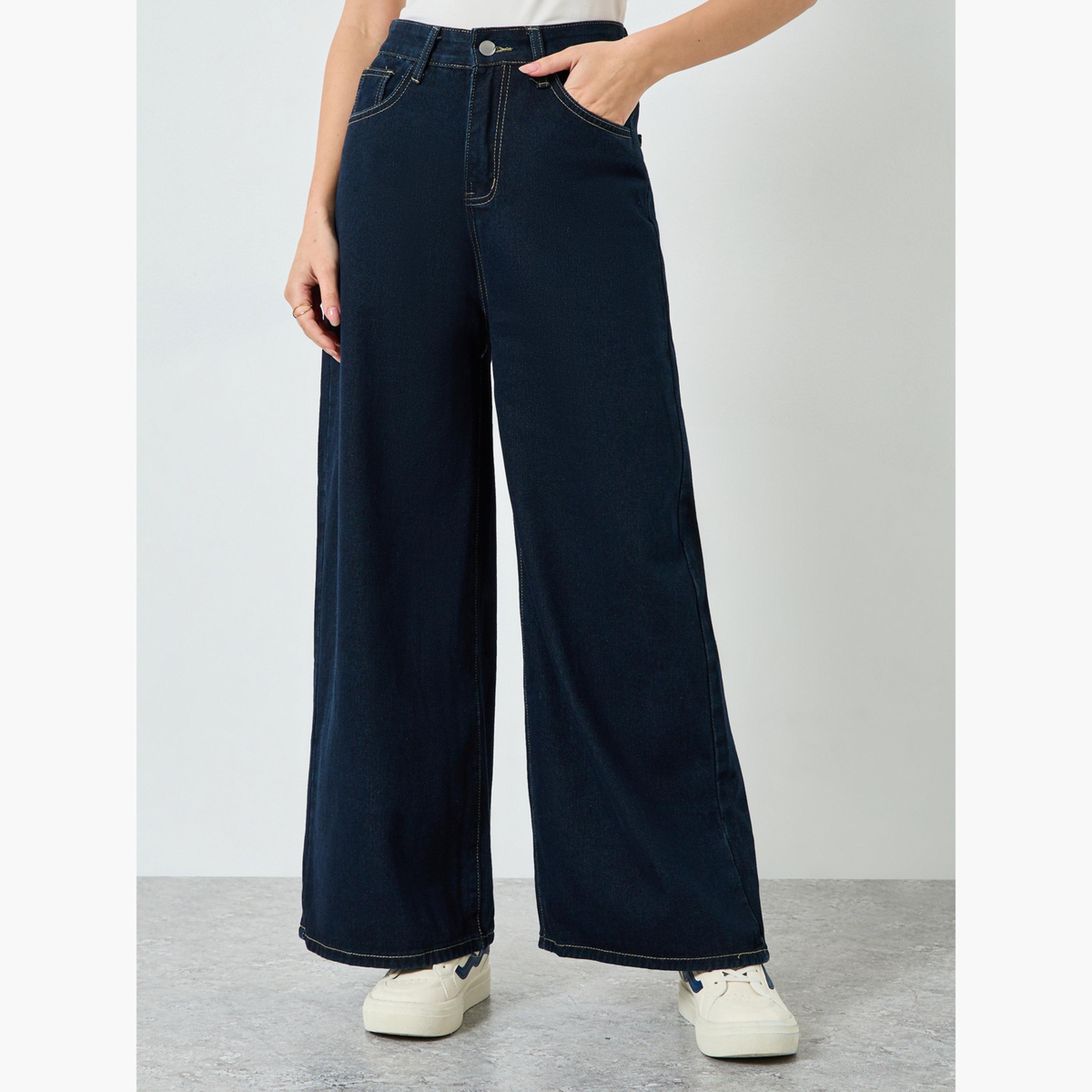 جينز نسائي ساق واسعة وخصر متوسط-women-clothing-bottoms-jeans-image-1