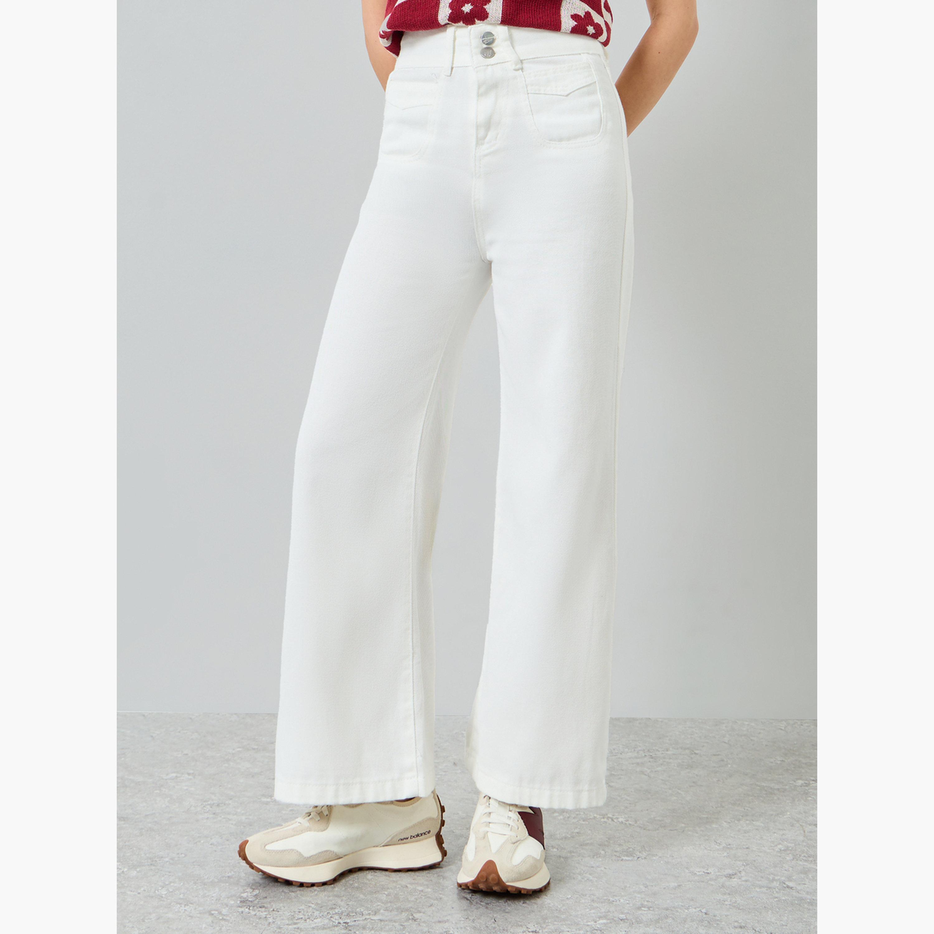 جينز نسائي ساق واسعة بأزرار مزدوجة عند الخصر-women-clothing-bottoms-jeans-image-1