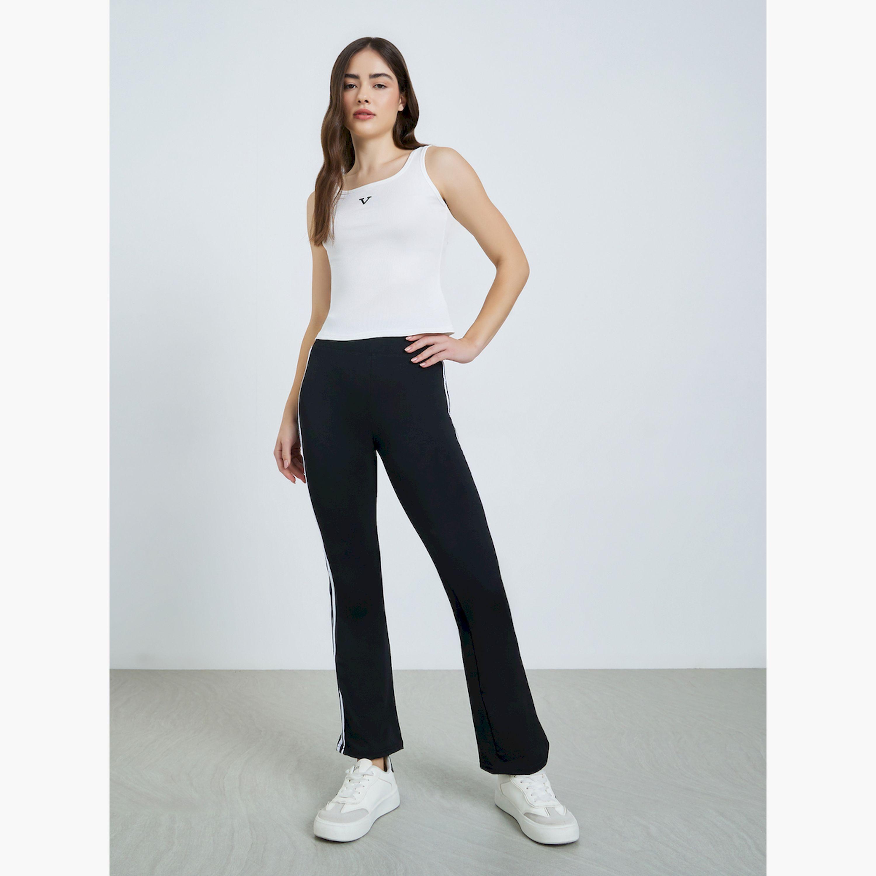 Styli Black Side Striped Flare Leggings-women-clothing-bottoms-leggings-image-2