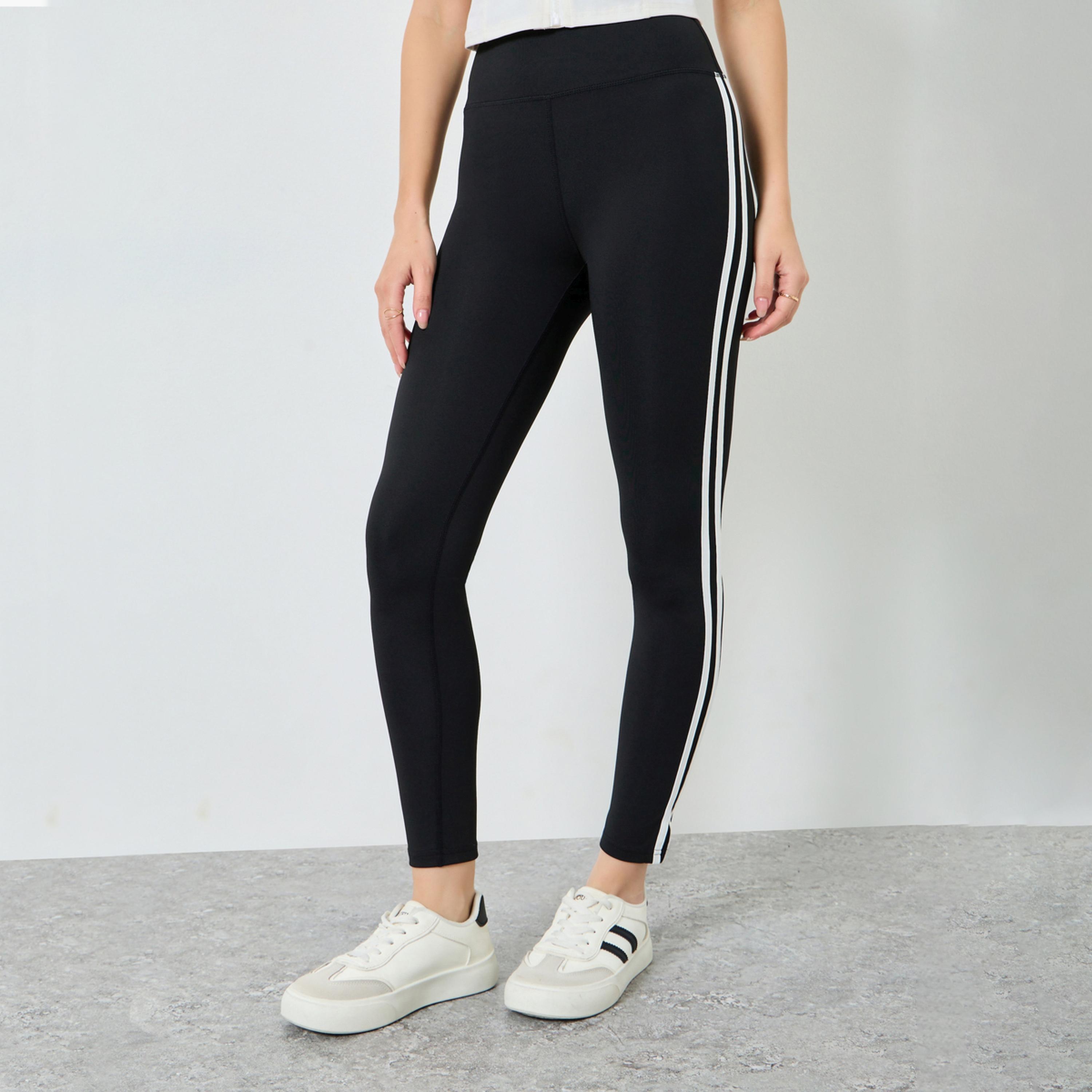 Styli Black Side Striped High Rise Leggings-women-clothing-bottoms-leggings-image-1