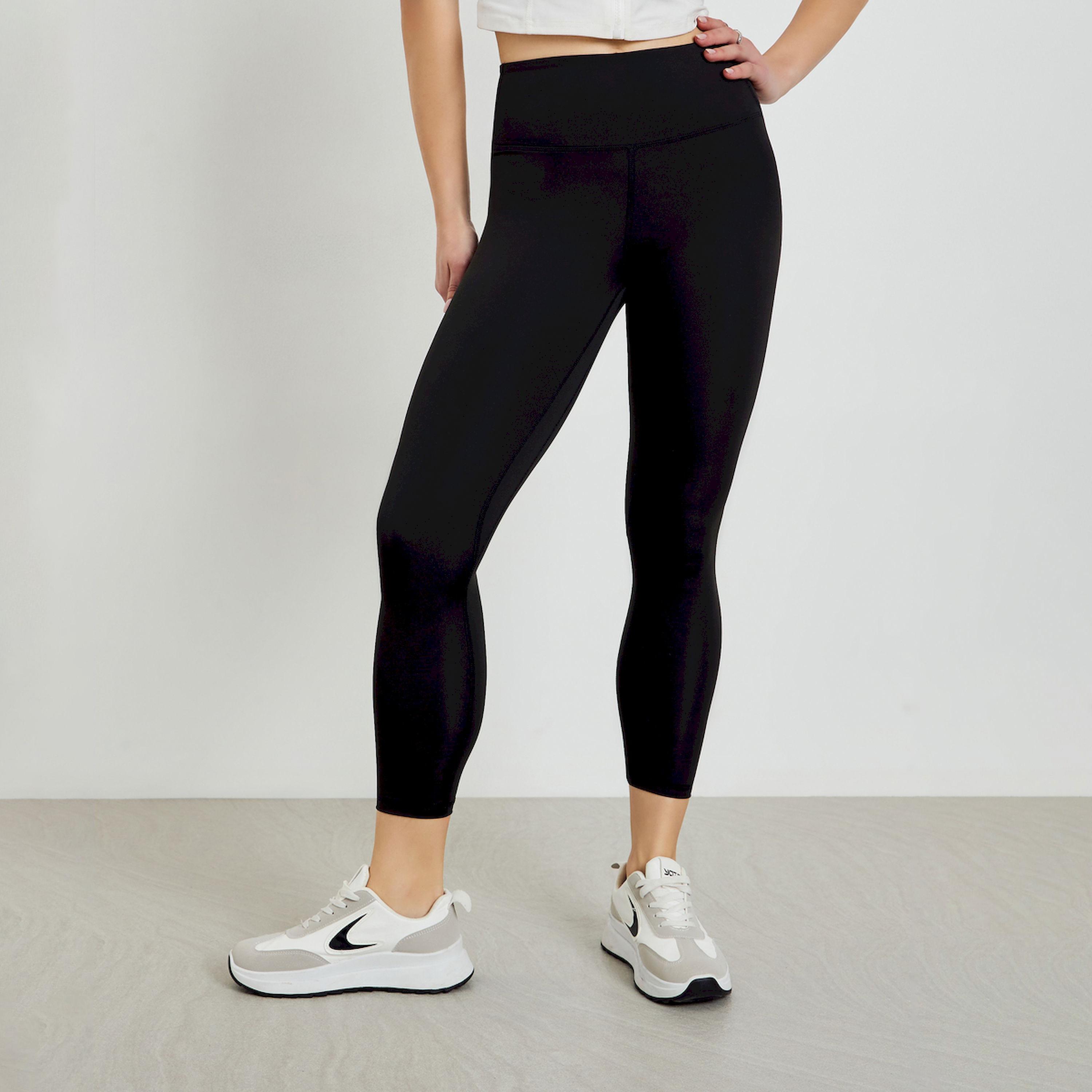 Styli Black Solid High Rise Leggings-women-clothing-bottoms-leggings-image-1