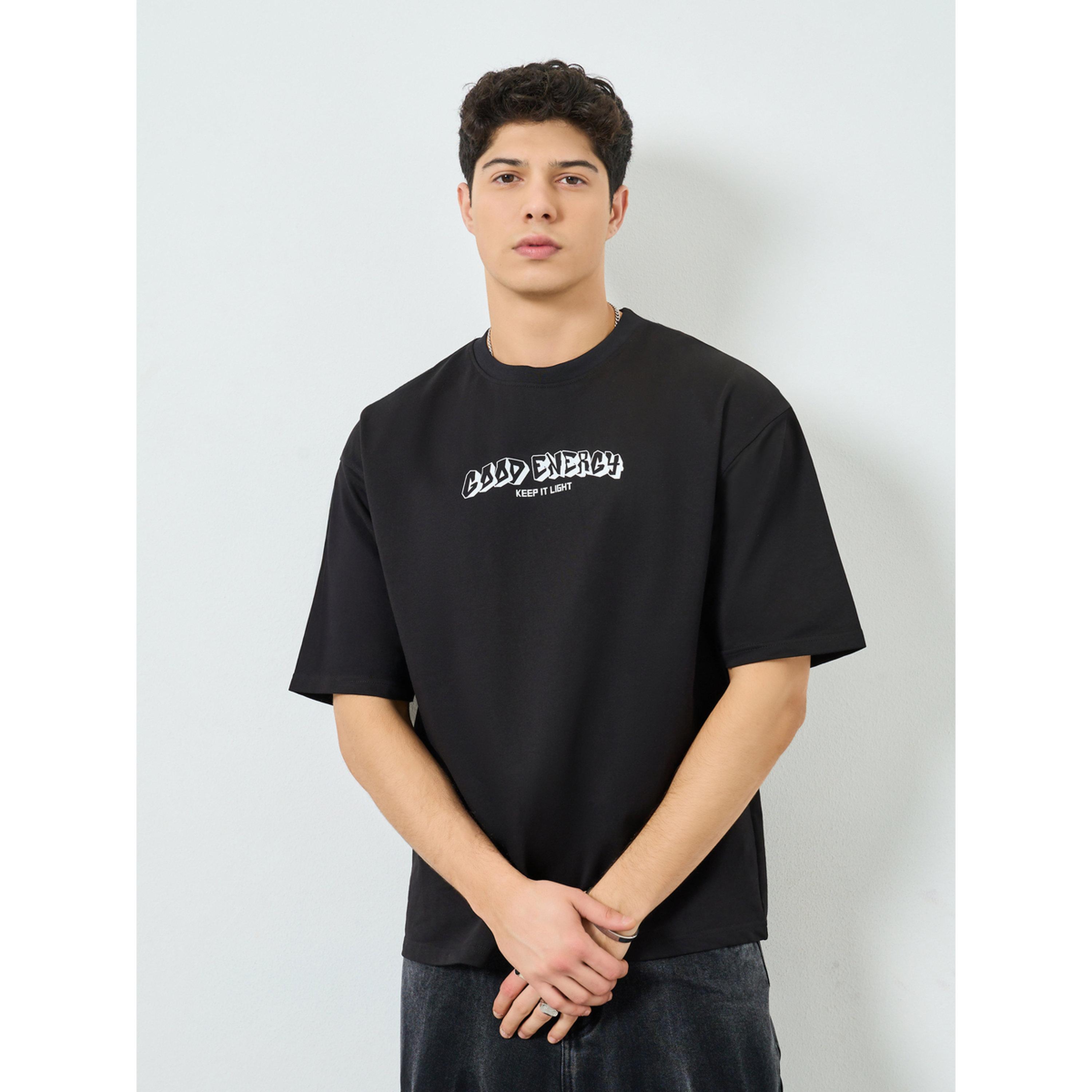 Styli Men Black Graphic Print Oversized T-Shirt-men-clothing-tshirtsandpolos-tshirts-image-1