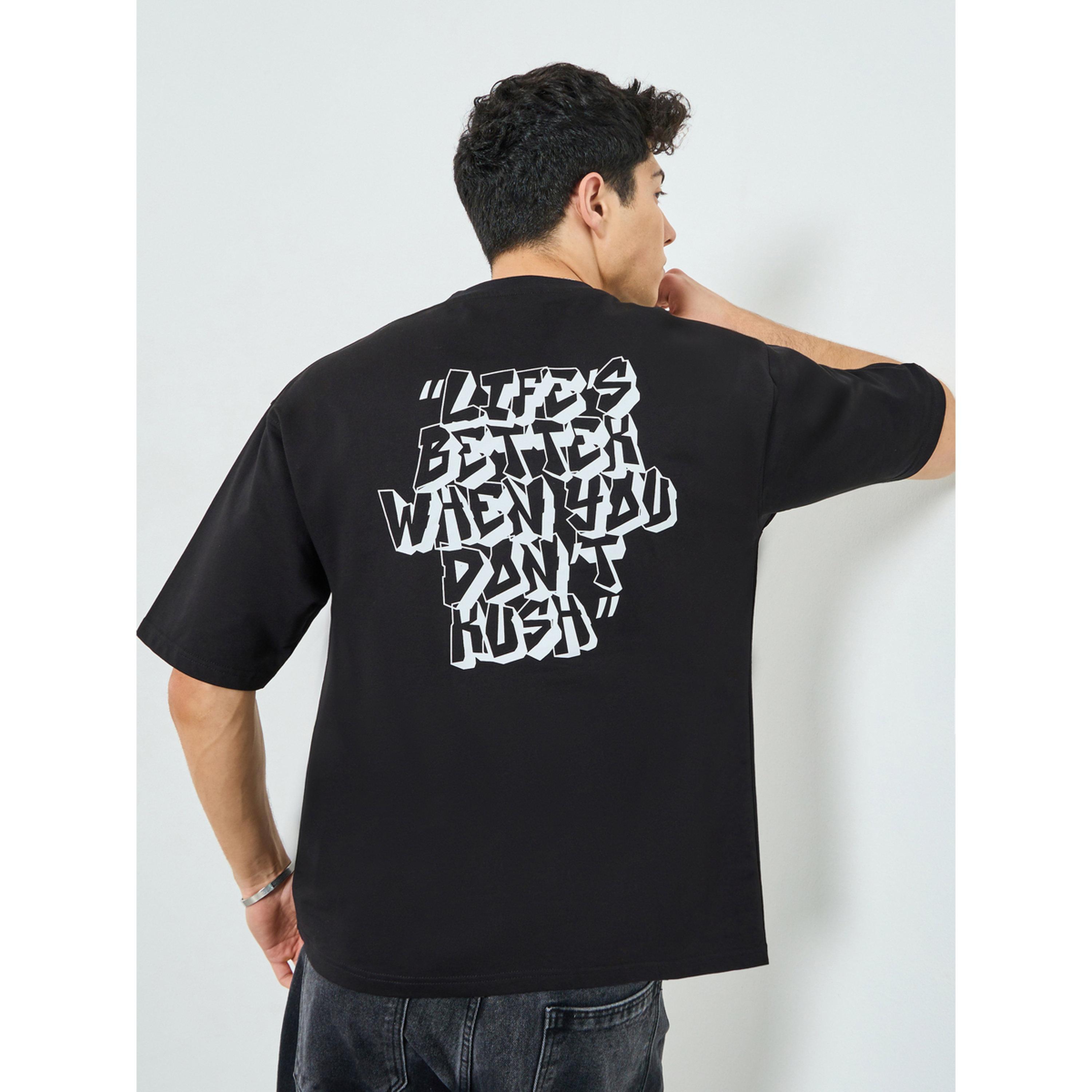 Styli Men Black Graphic Print Oversized T-Shirt-men-clothing-tshirtsandpolos-tshirts-image-4