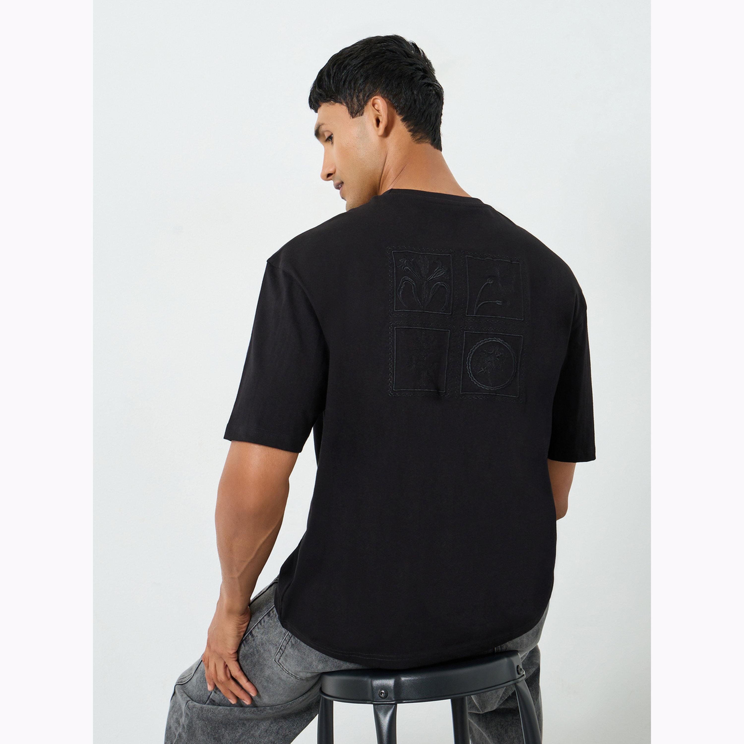 Styli Men Black Embroidered Boxy Fit T-Shirt-men-clothing-tshirtsandpolos-tshirts-image-3