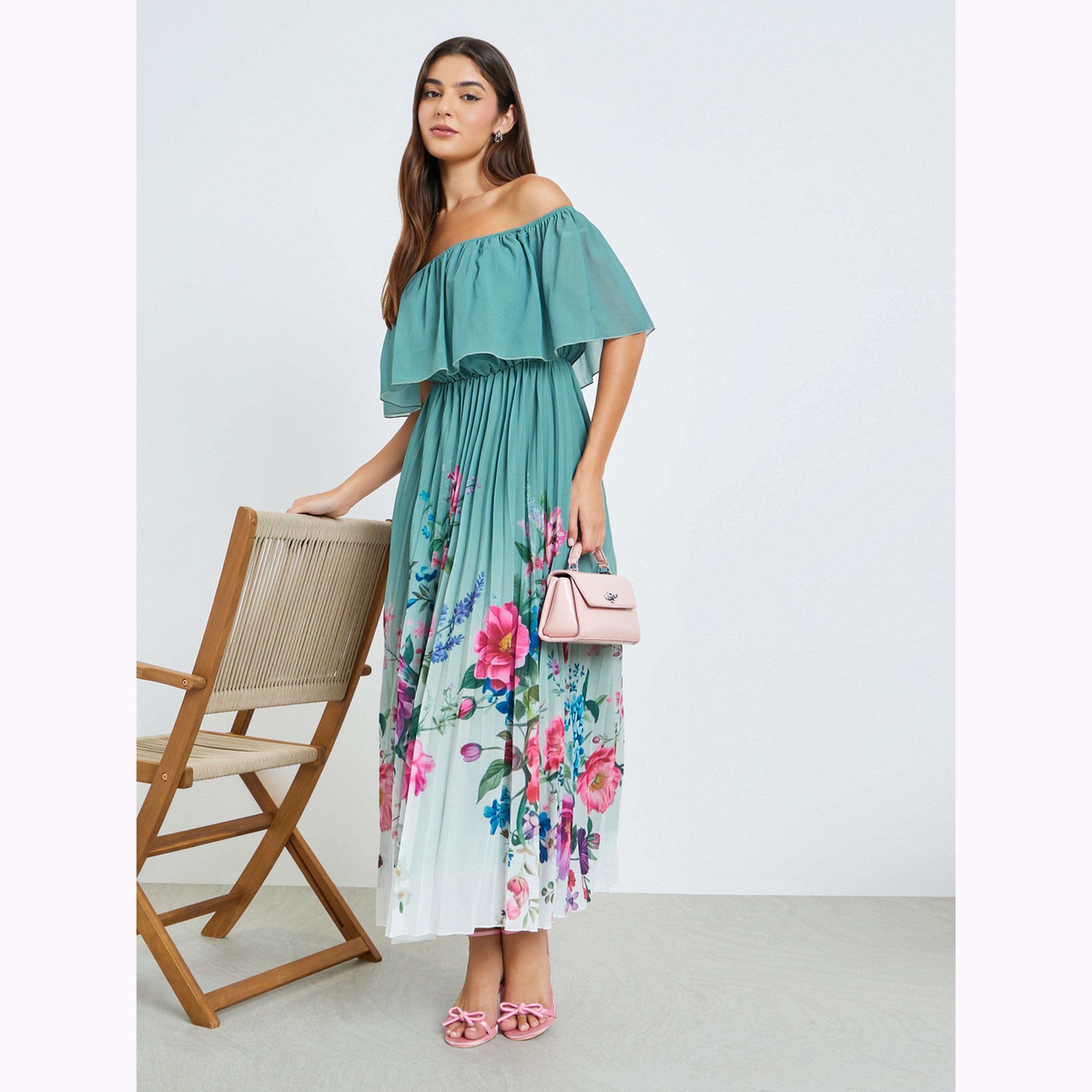 فستان طويل بأكتاف مكشوفة وطبعة زهور-women-clothing-dresses-image-3