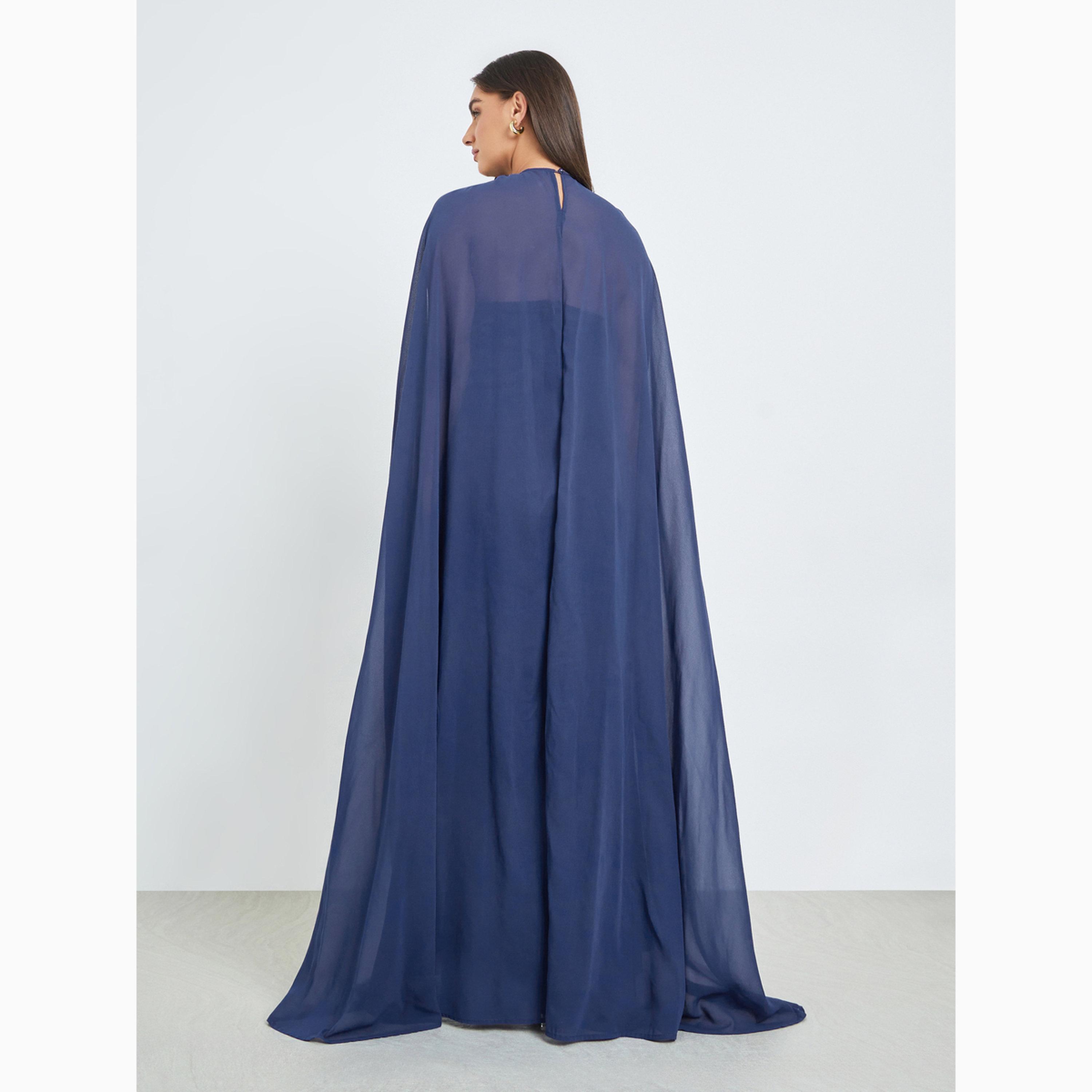 Styli Navy Blue Soft Drape Cape Maxi Dress-women-clothing-dresses-image-5