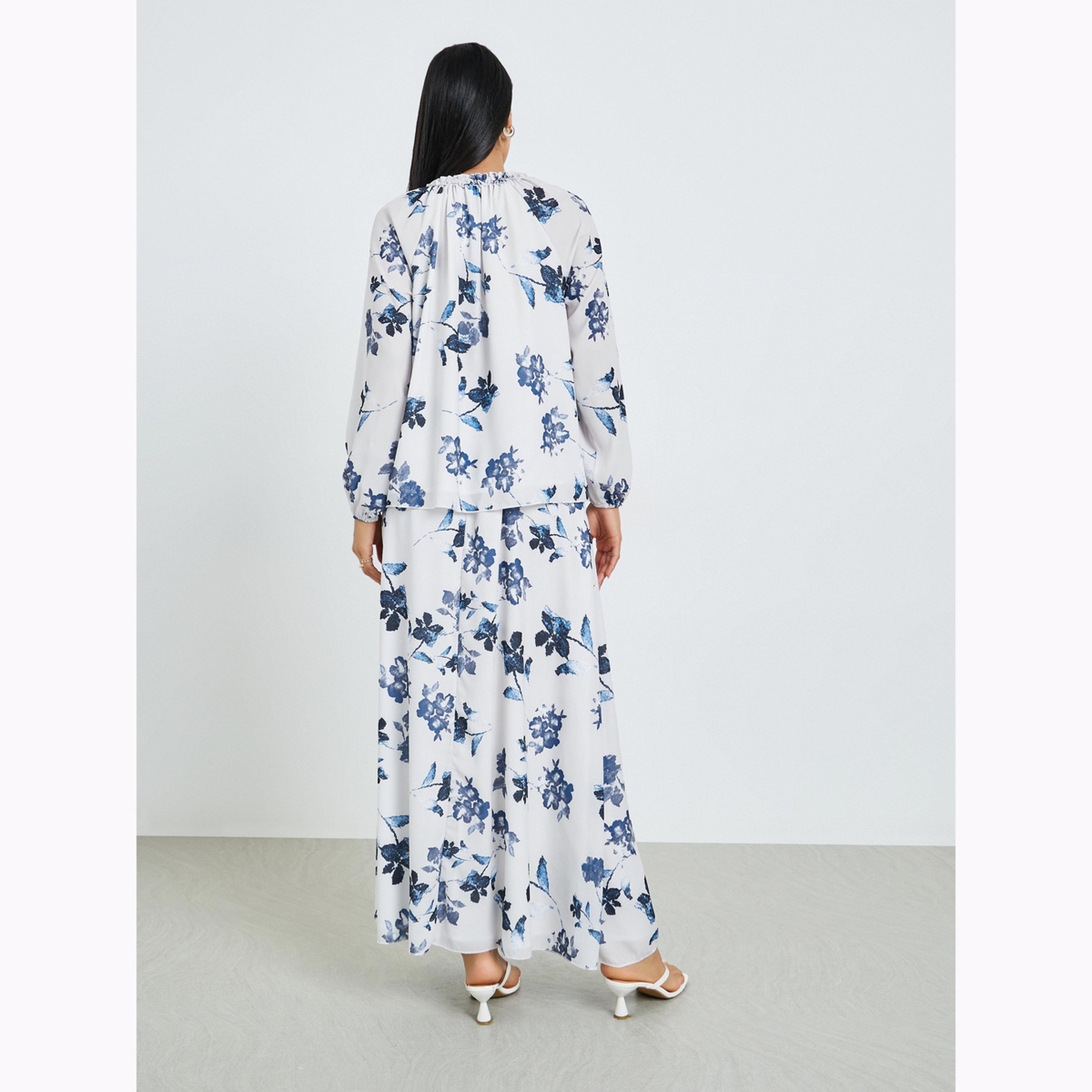 Styli White Floral Print Top and Maxi Skirt Co-ords-women-clothing-coordsets-image-4