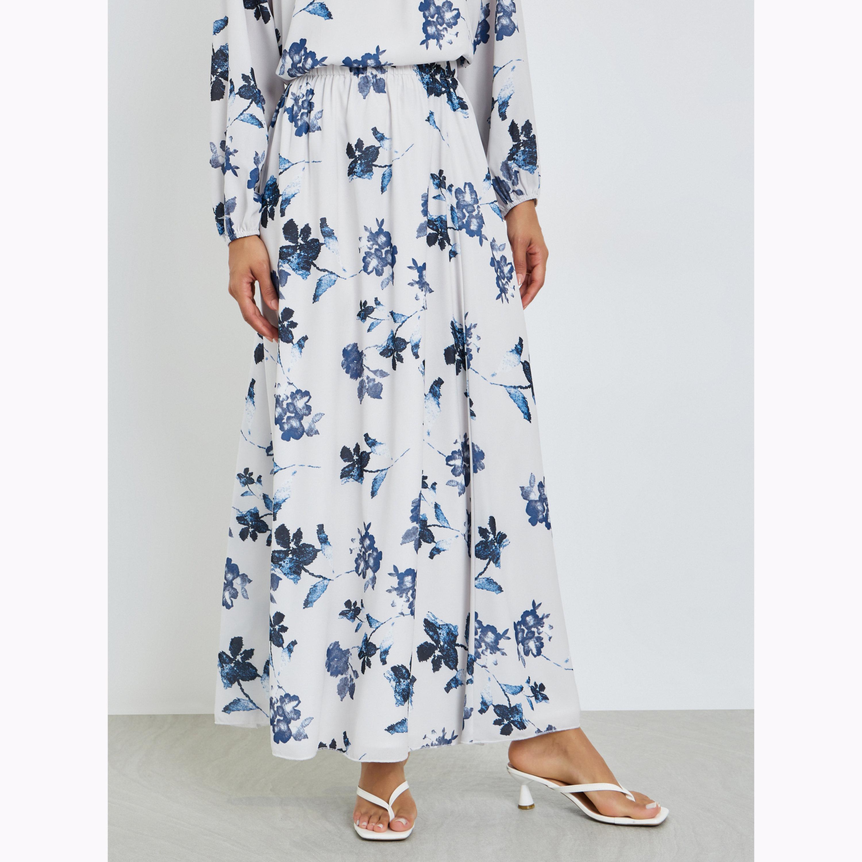 Styli White Floral Print Top and Maxi Skirt Co-ords-women-clothing-coordsets-image-5