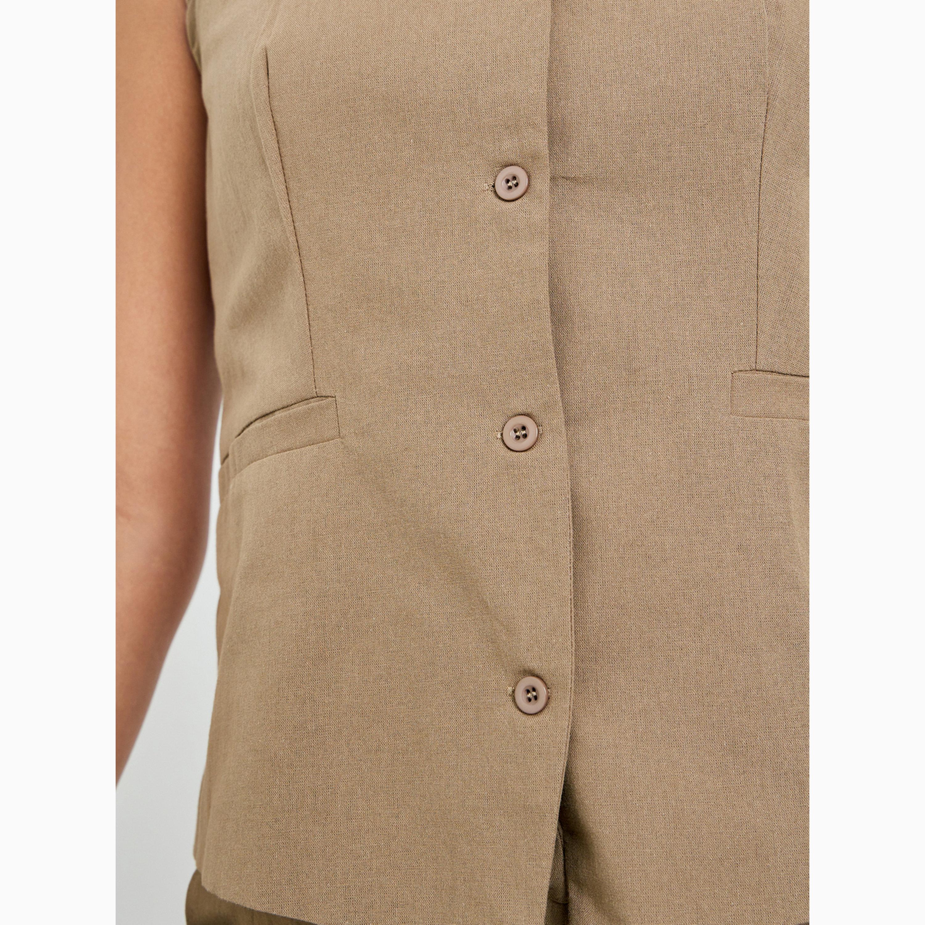 Styli Brown Sleeveless Waistcoat and Pants Co-Ords-women-clothing-coordsets-image-3