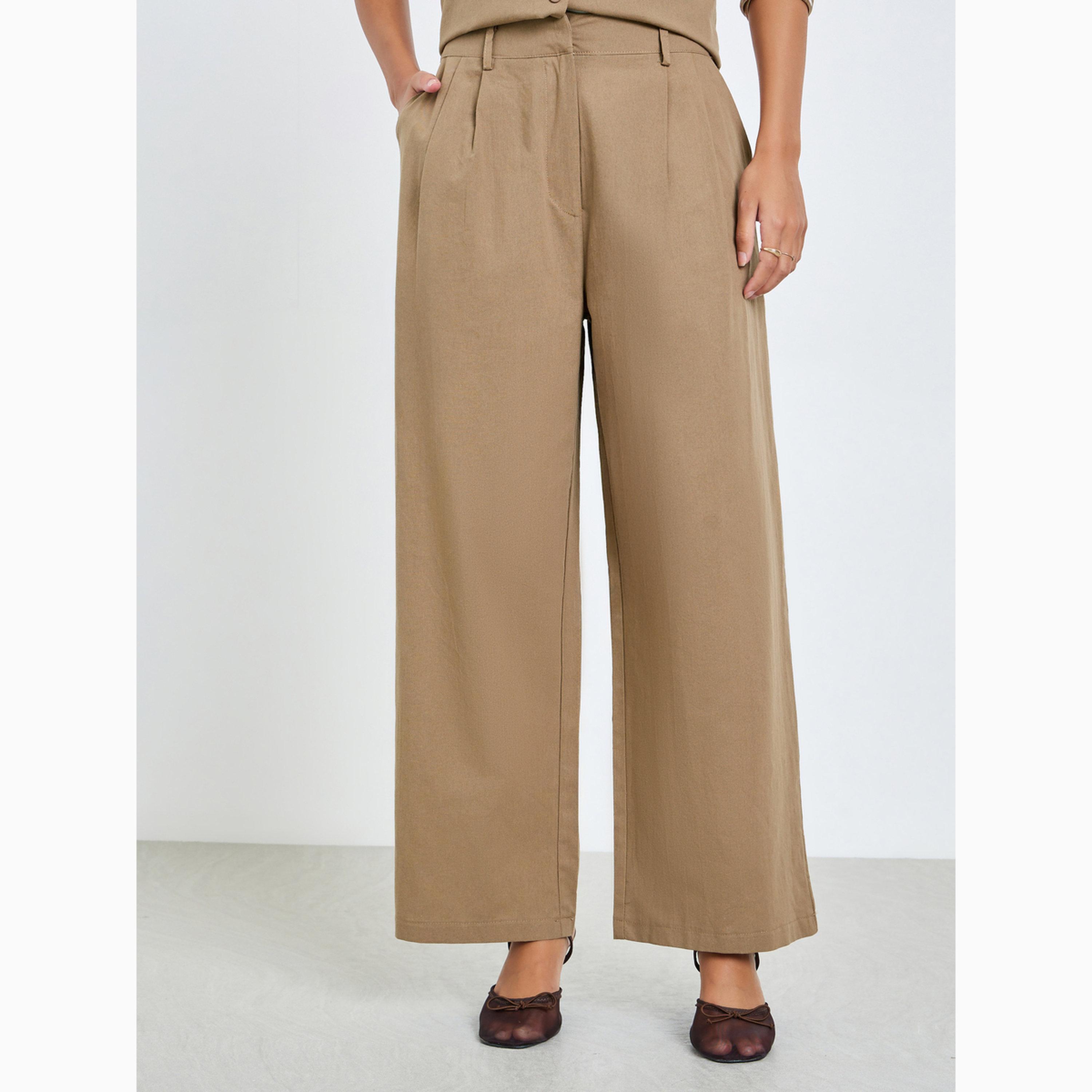 طقم منسق من بنطال وصدرية بدون أكمام بني-women-clothing-coordsets-image-4