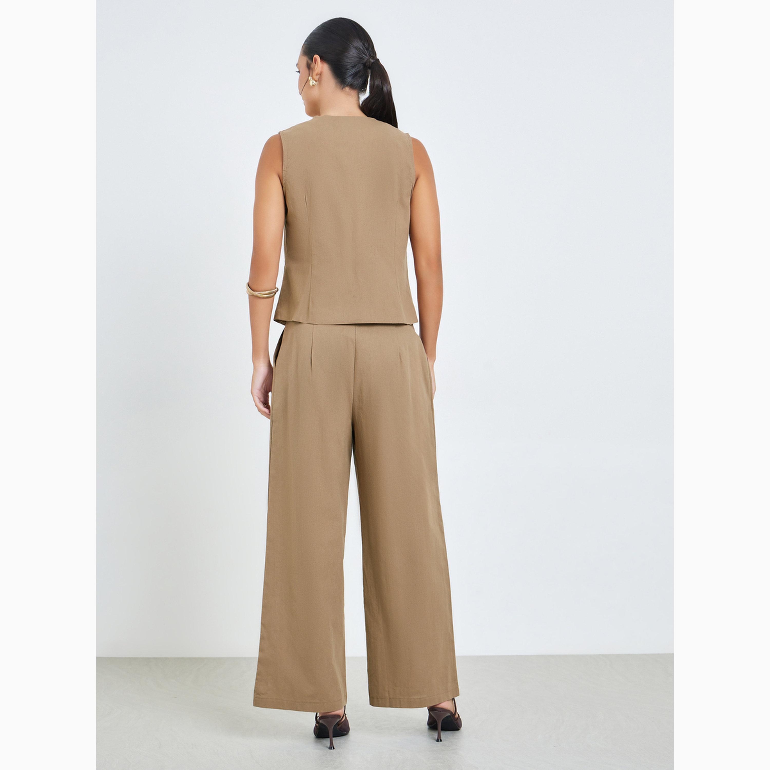 Styli Brown Sleeveless Waistcoat and Pants Co-Ords-women-clothing-coordsets-image-5