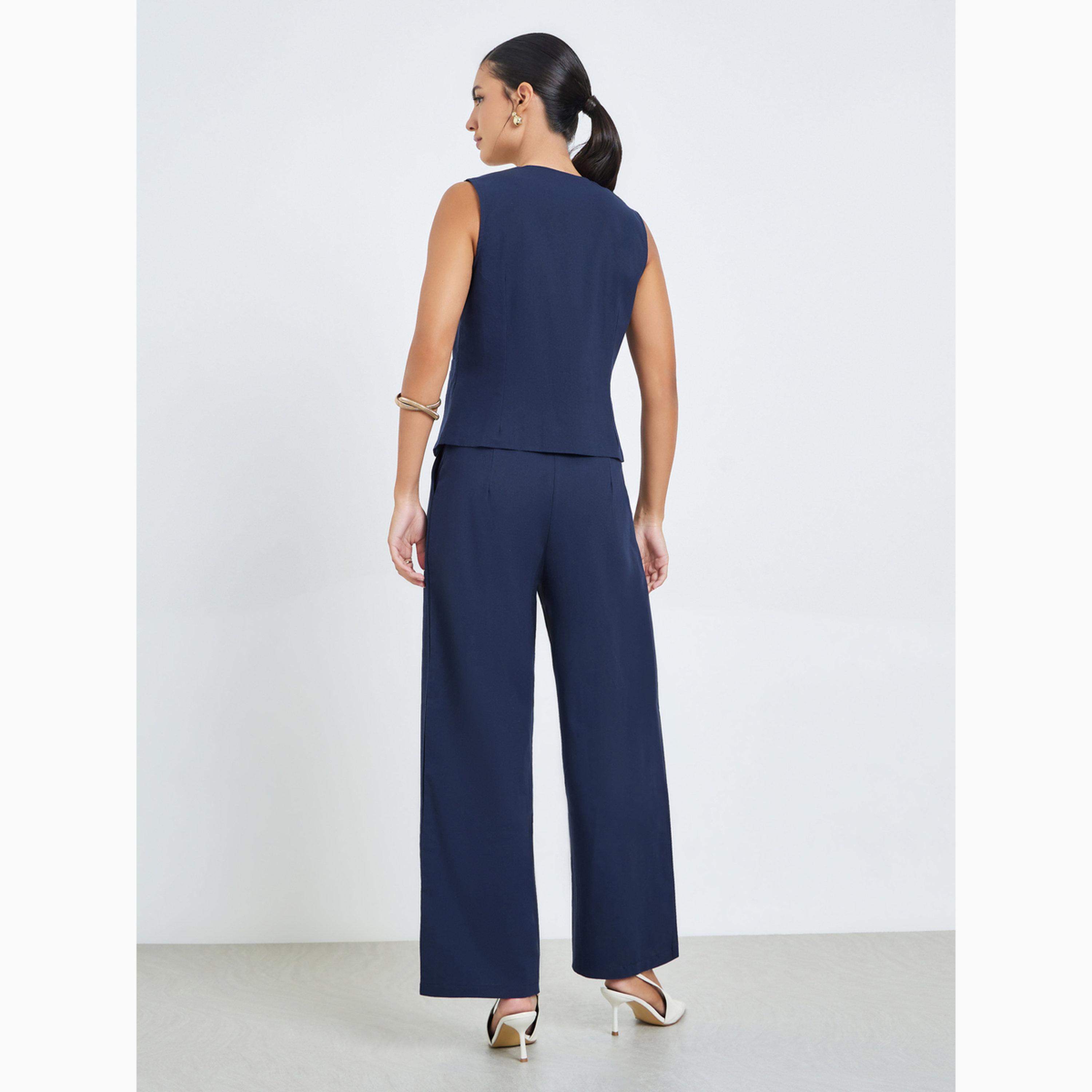 Styli Navy Blue Sleeveless Waistcoat and Pants Co-Ords-women-clothing-coordsets-image-5