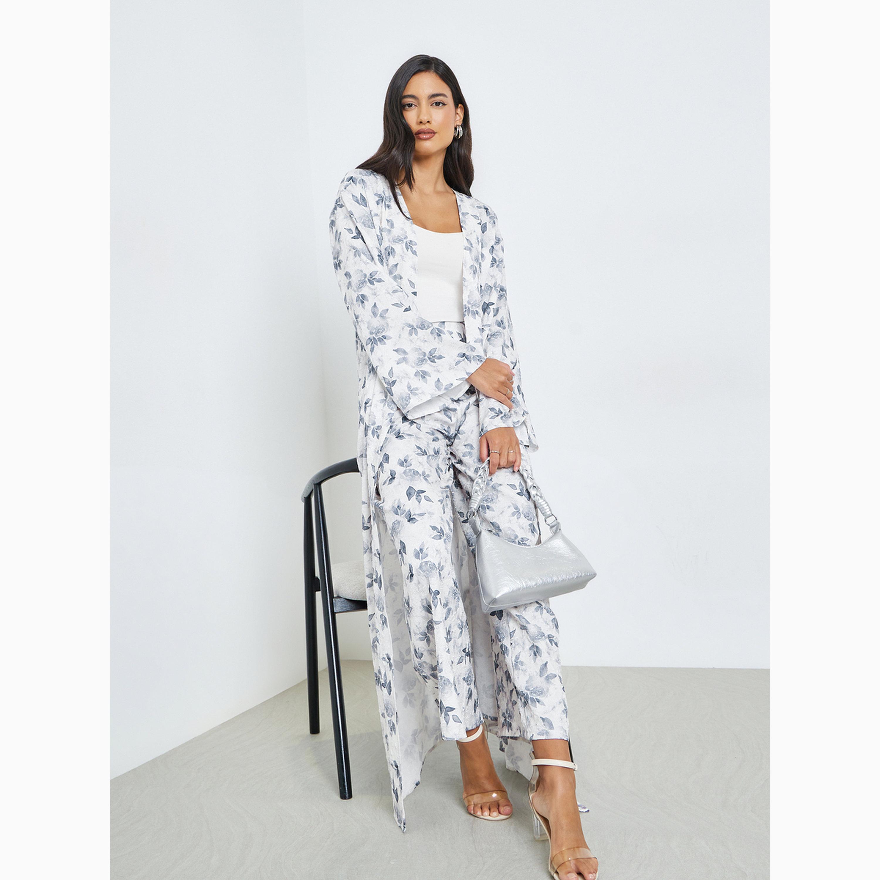 Styli Floral Print Kimono and Trousers Set Co-ords-women-clothing-coordsets-image-2