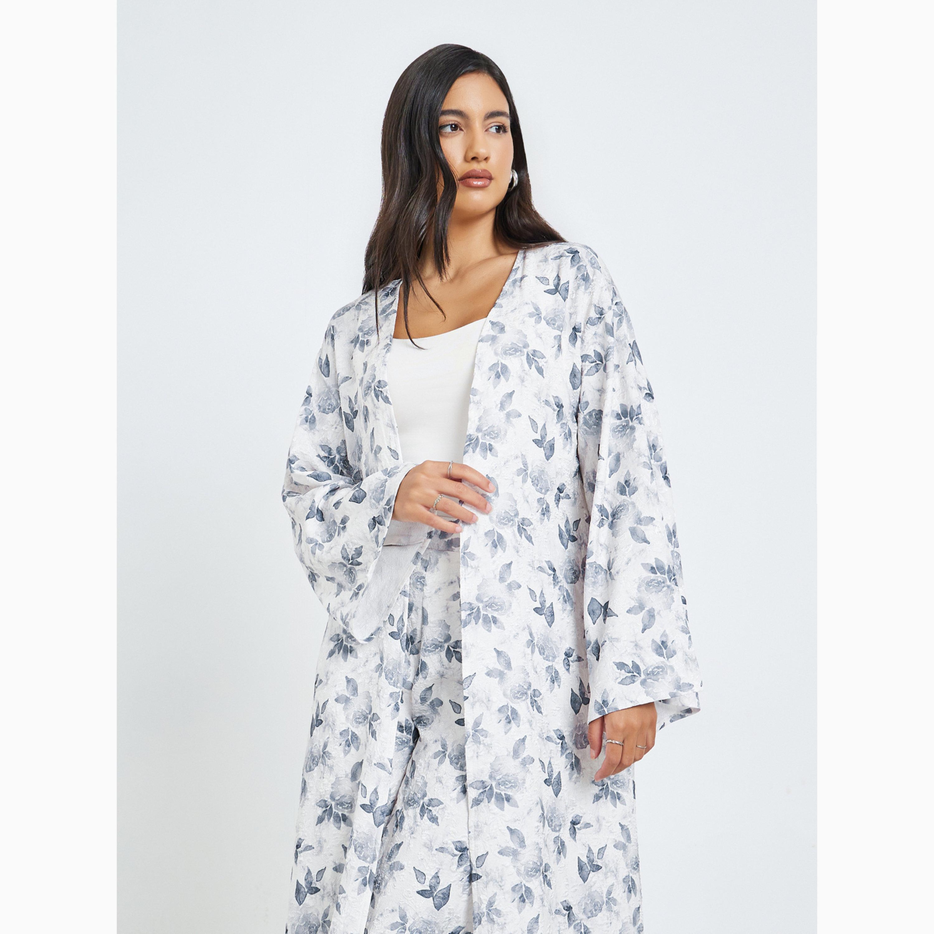 طقم منسق من بنطال وكيمونو بطبعة زهور-women-clothing-coordsets-image-3