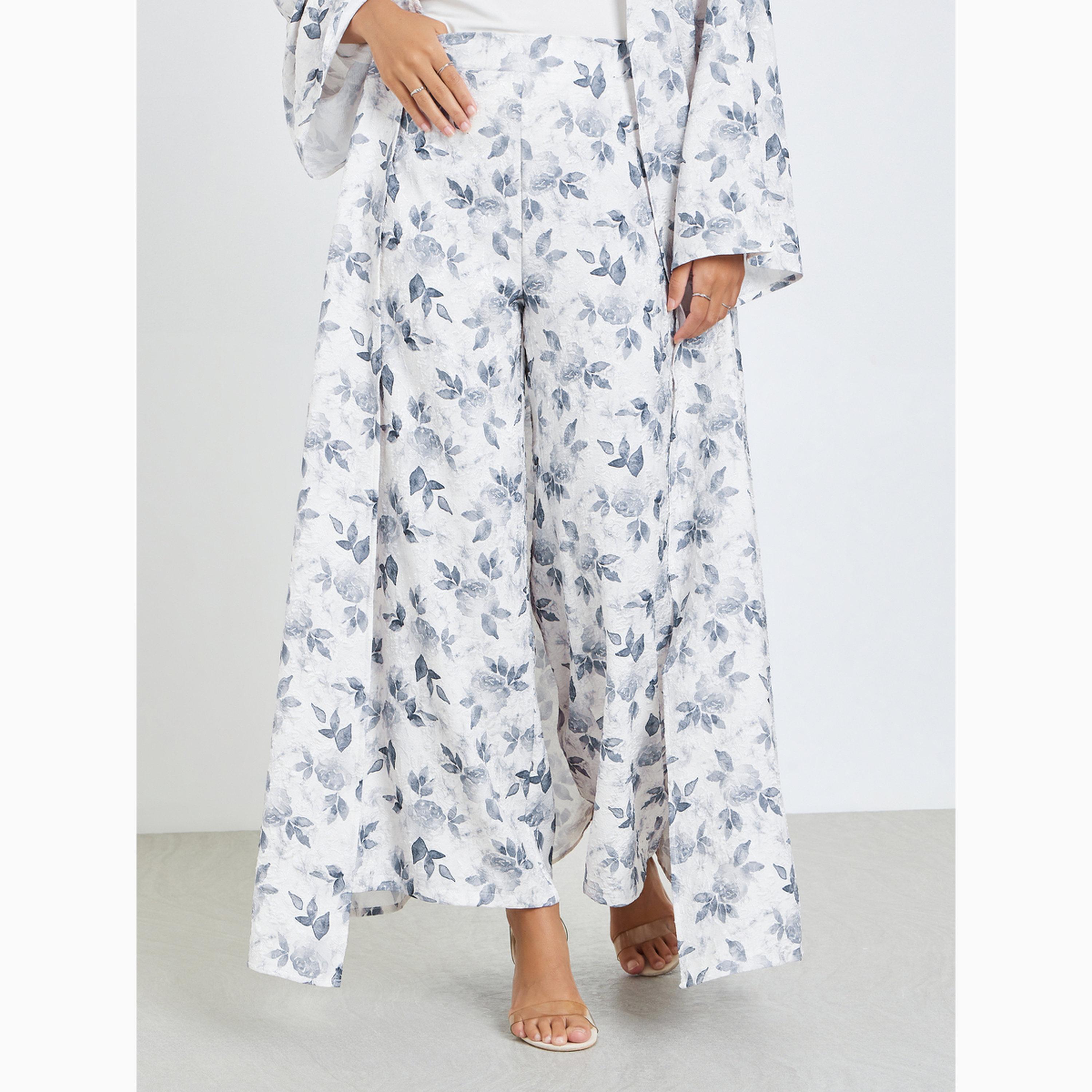طقم منسق من بنطال وكيمونو بطبعة زهور-women-clothing-coordsets-image-5