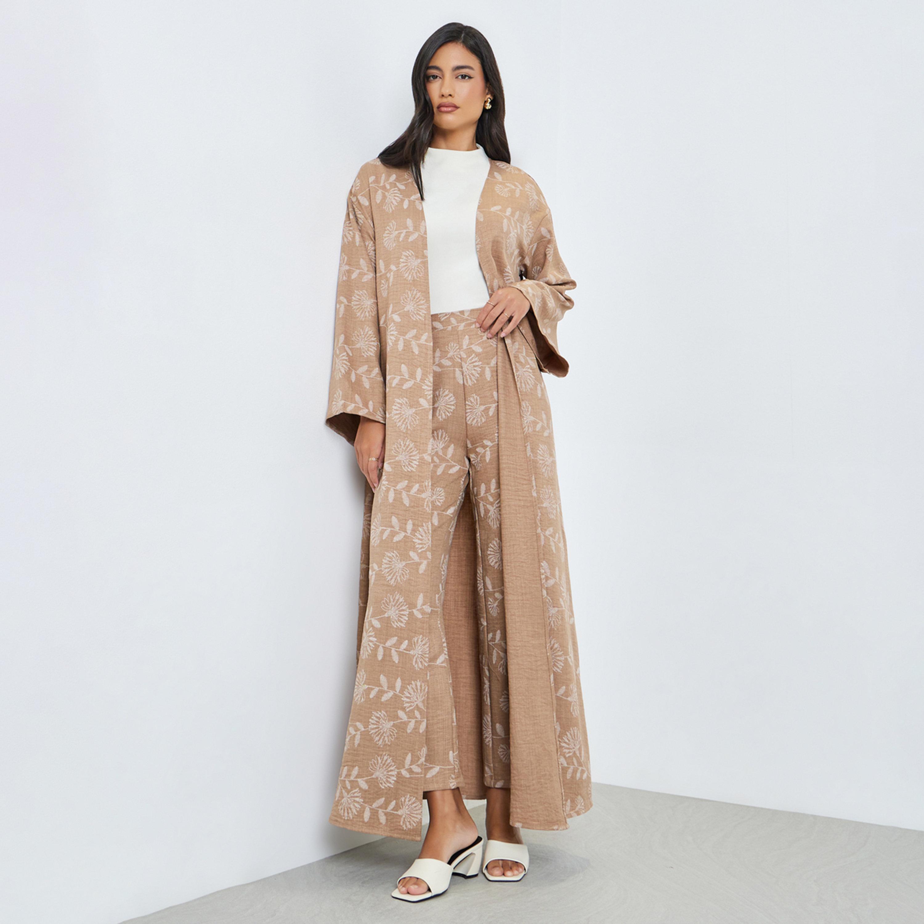 طقم منسق من بنطال وكيمونو بطبعة زهور-women-clothing-coordsets-image-1