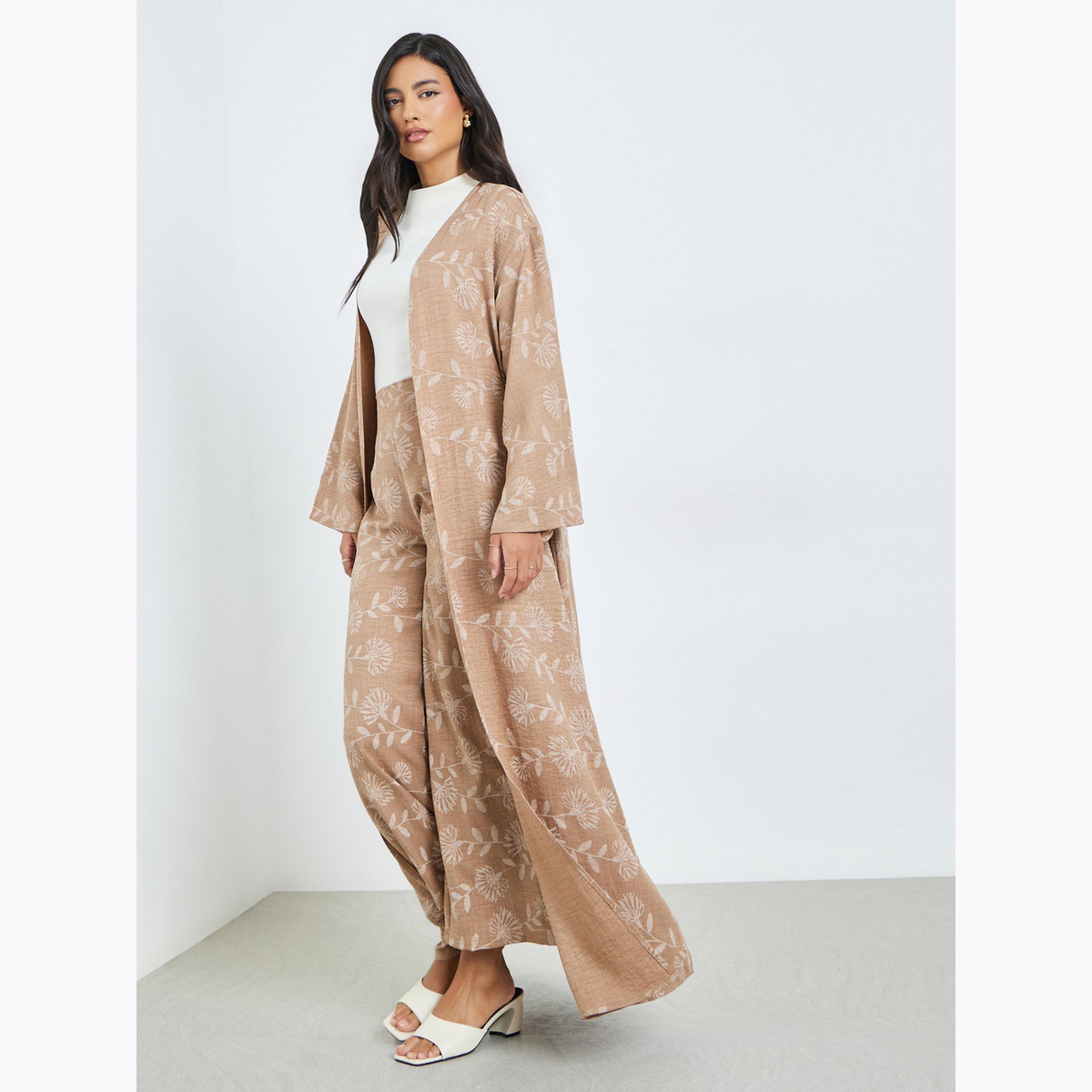 Styli Beige Floral Kimono and Pants Co-ords-women-clothing-coordsets-image-2