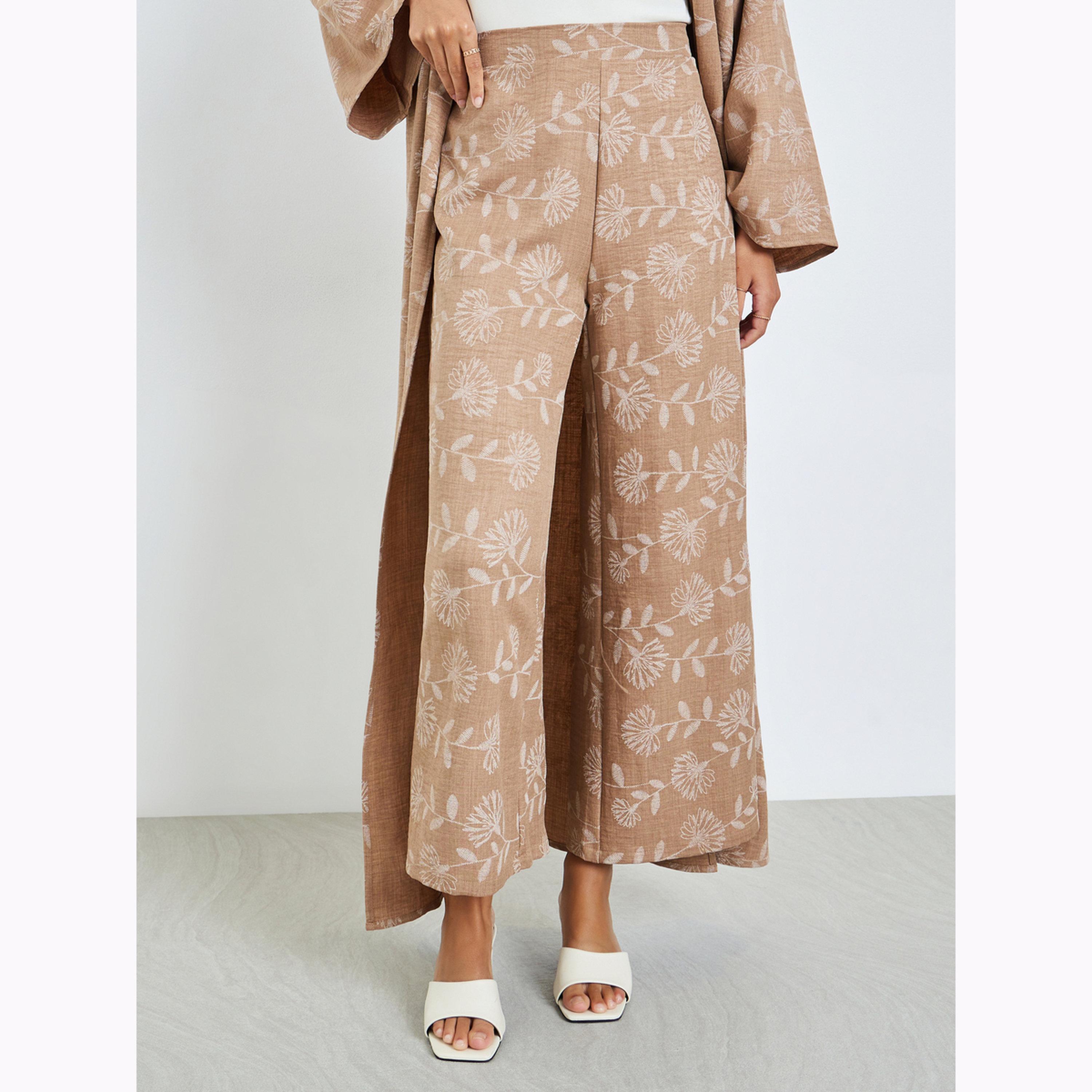 طقم منسق من بنطال وكيمونو بطبعة زهور-women-clothing-coordsets-image-4