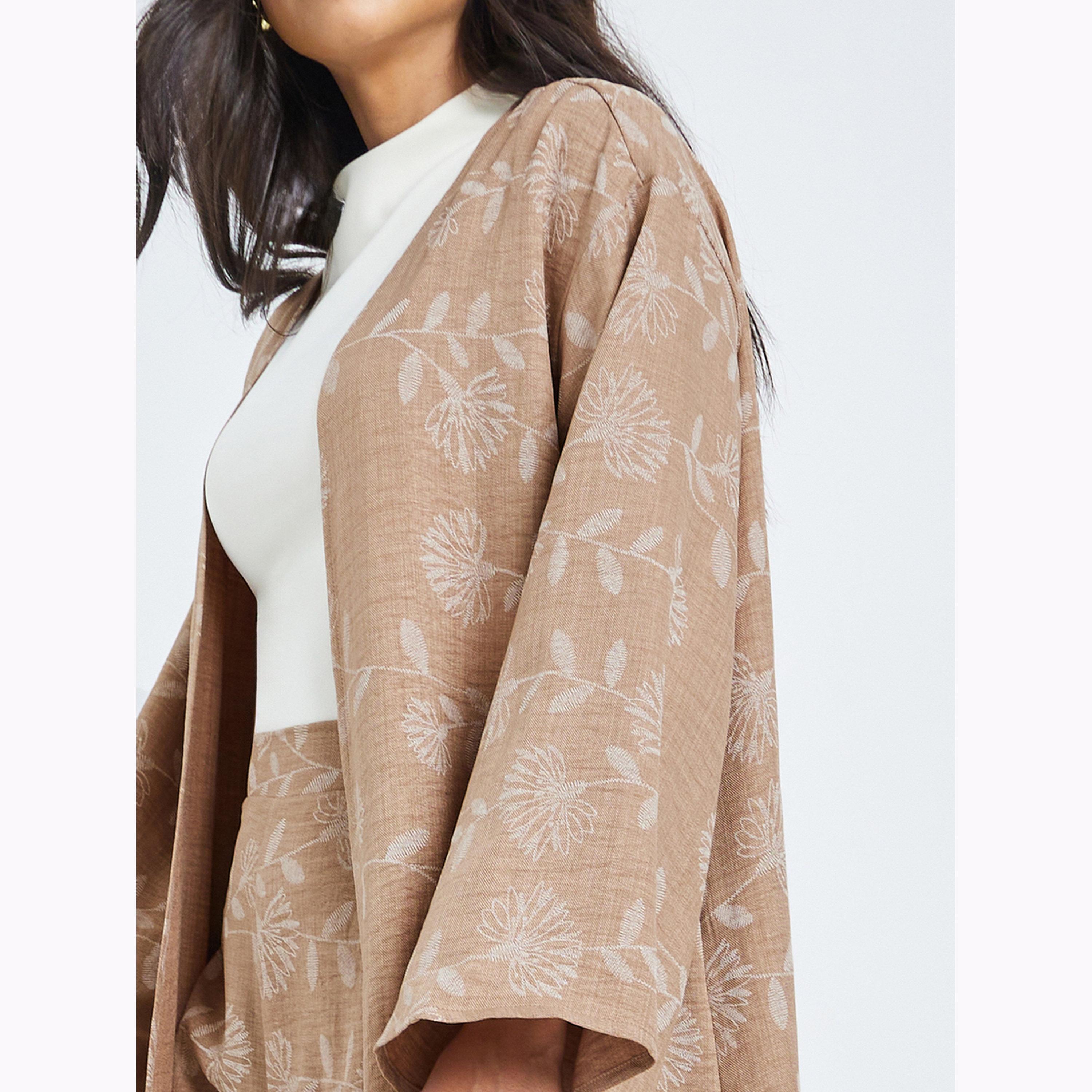 Styli Beige Floral Kimono and Pants Co-ords-women-clothing-coordsets-image-5