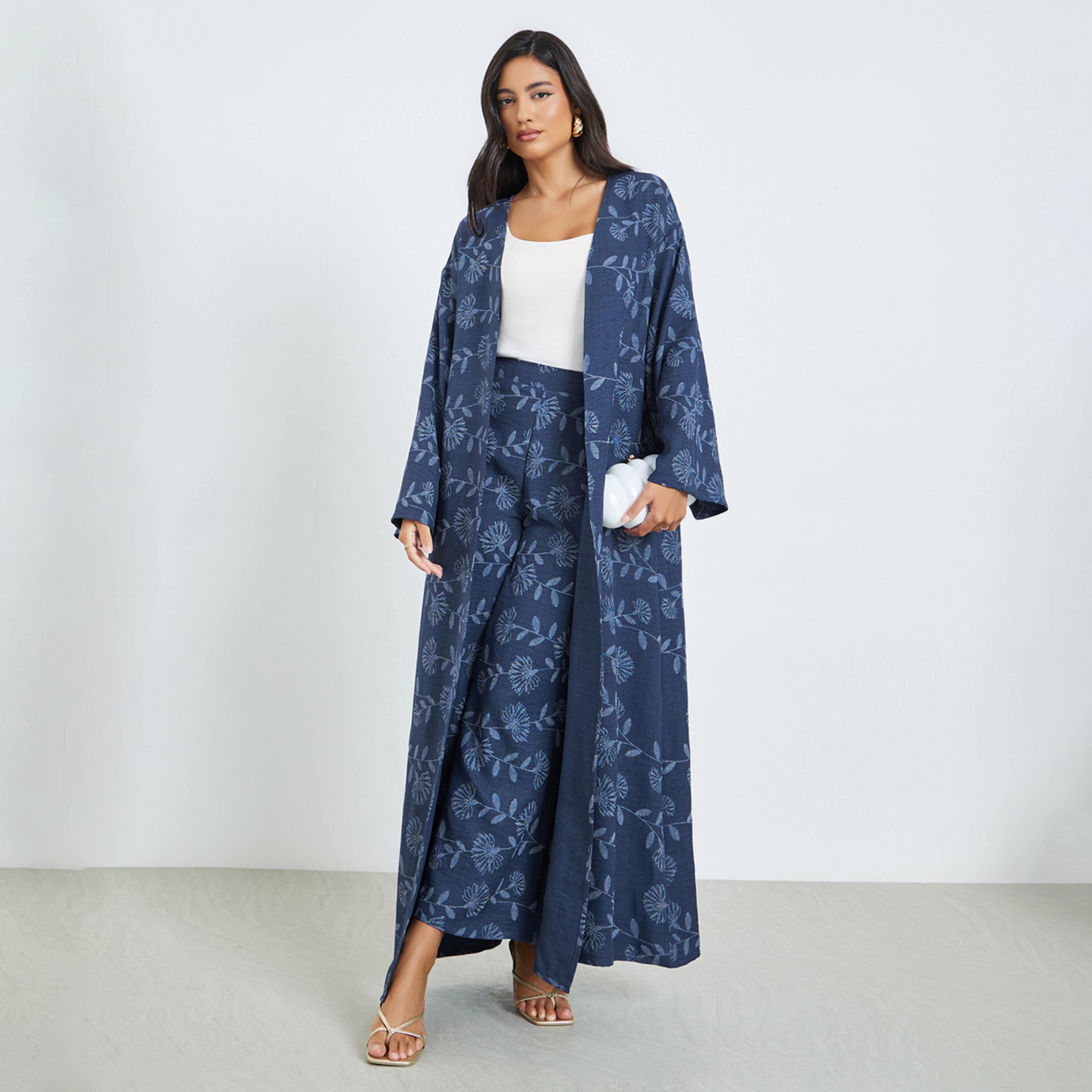Styli Navy Blue Floral Kimono and Pants Co-ords-women-clothing-coordsets-image-1