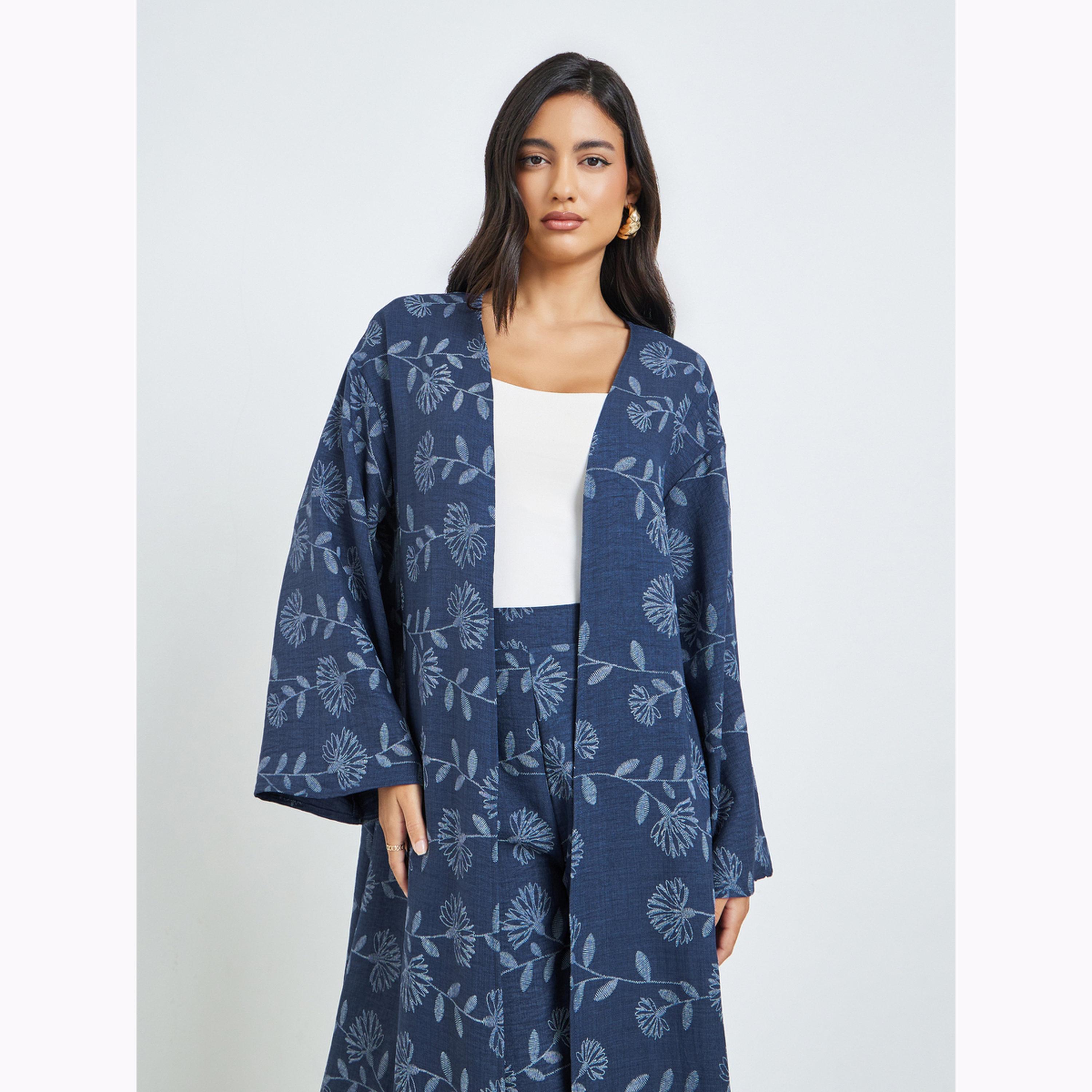 Styli Navy Blue Floral Kimono and Pants Co-ords-women-clothing-coordsets-image-2