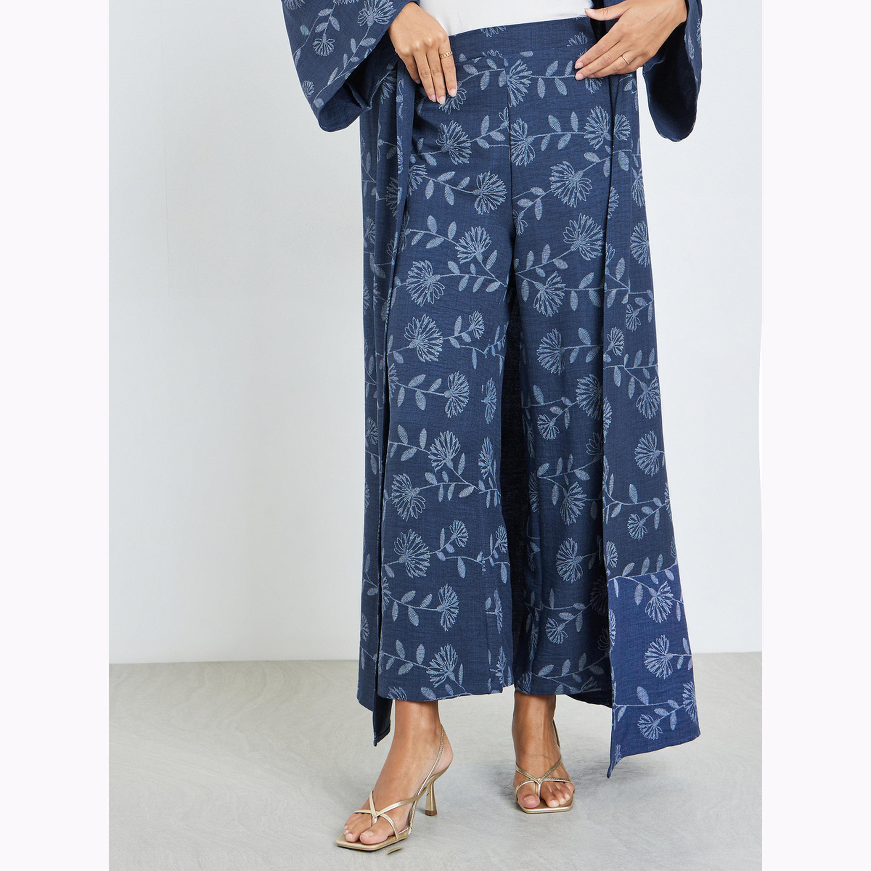 Styli Navy Blue Floral Kimono and Pants Co-ords-women-clothing-coordsets-image-4