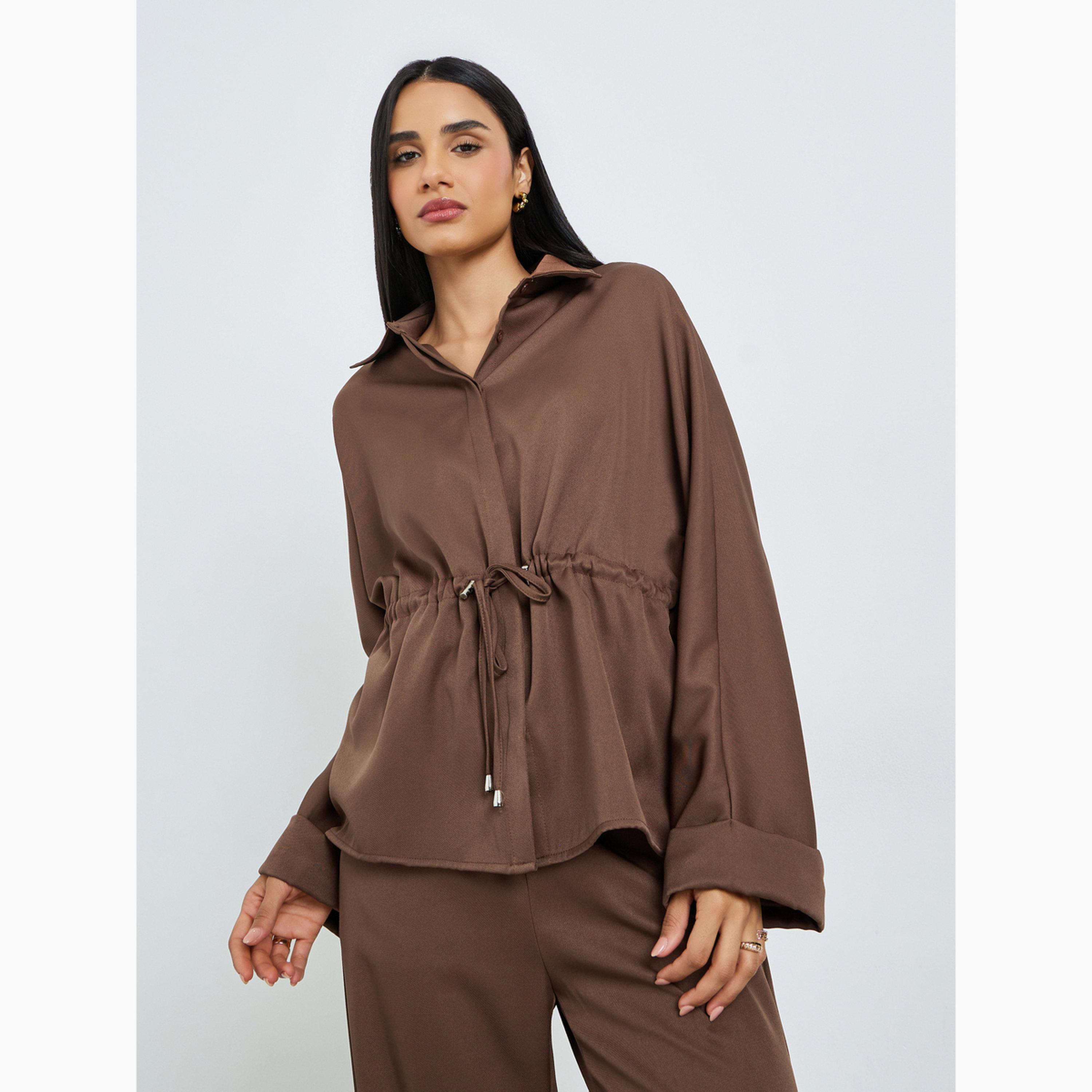 Styli Brown Relaxed Fit Utility Shirt and Pants Co-Ords-women-clothing-coordsets-image-3