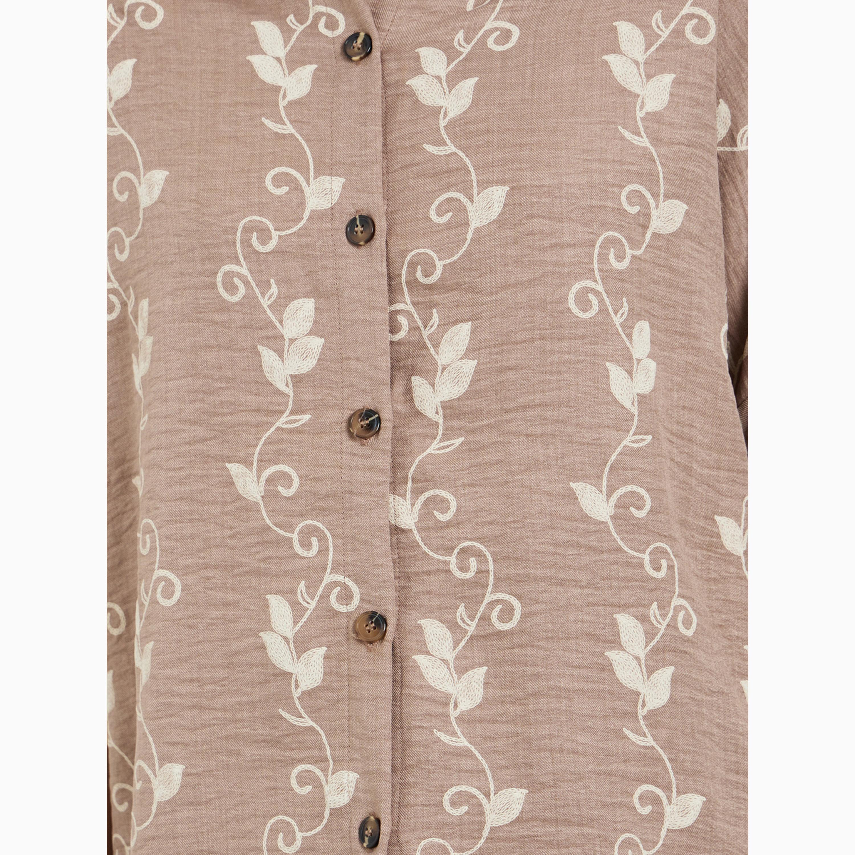 Styli Beige Floral Print Shirt and Trousers Co-Ords-women-clothing-coordsets-image-4