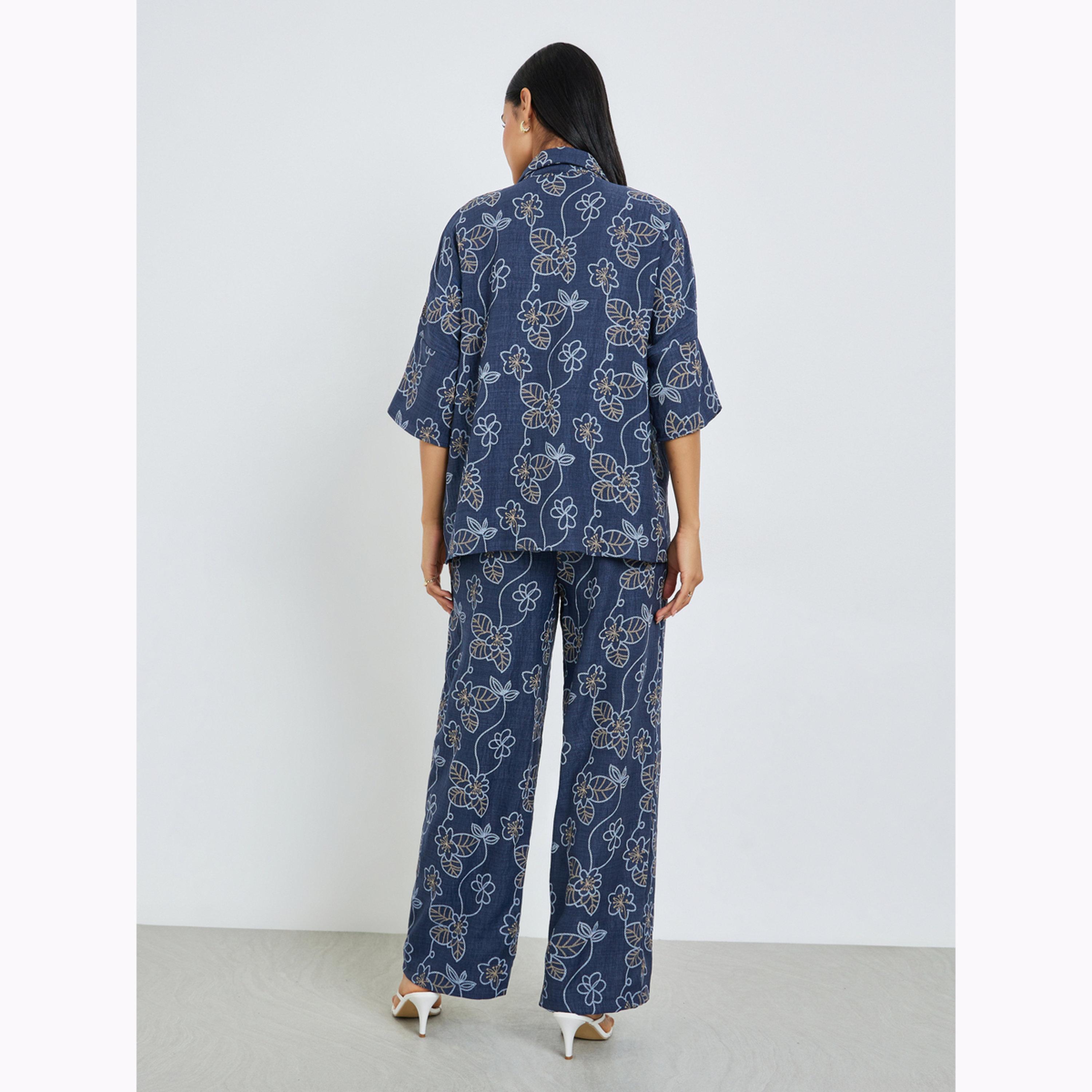 طقم منسق من بنطال وبلوزة بطبعة زهور-women-clothing-coordsets-image-3
