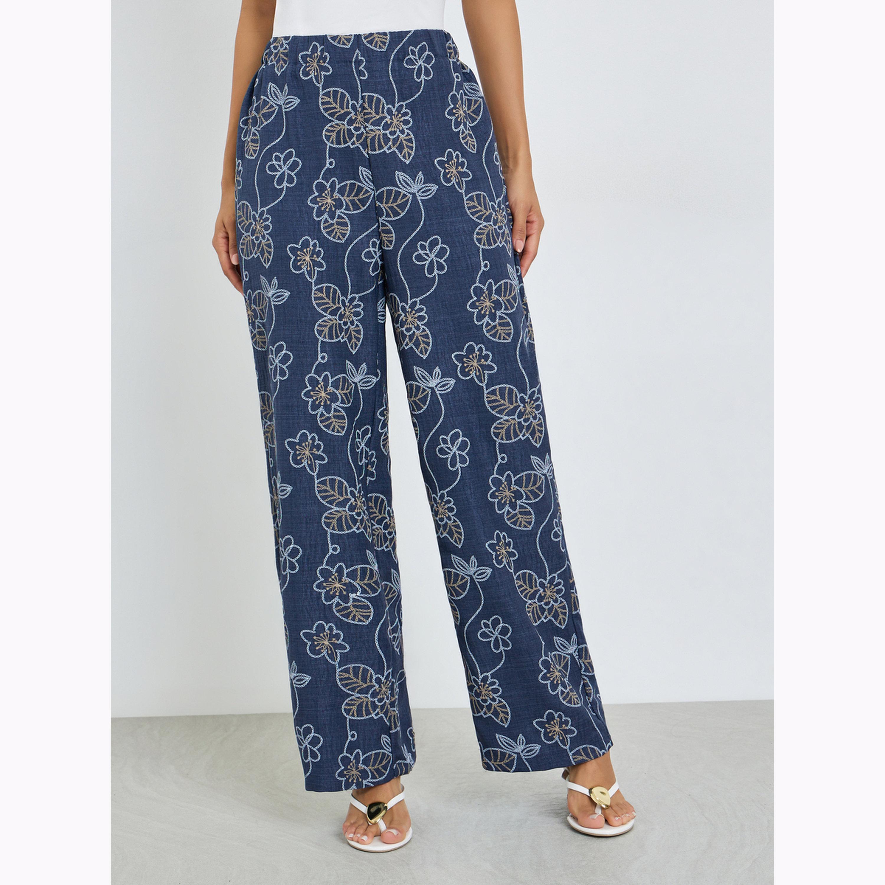 Styli Navy Blue Floral Print Shirt and Trousers Co-Ords-women-clothing-coordsets-image-4