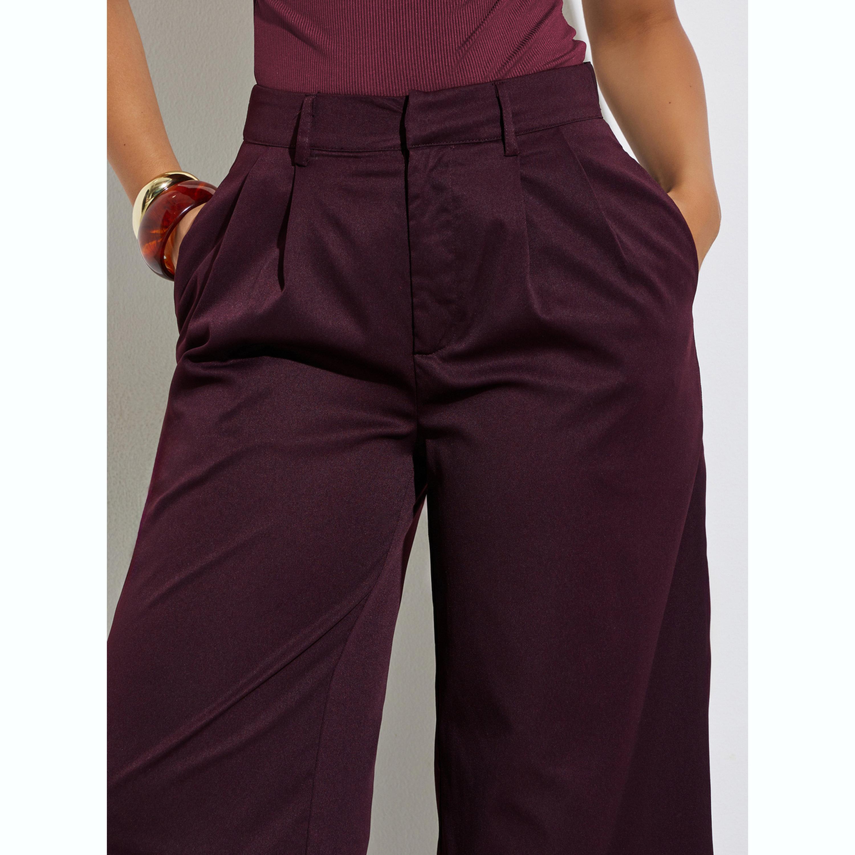 بنطال بأرجل واسعة وخصر مرتفع بلون برغندي-women-clothing-bottoms-trousers-image-3