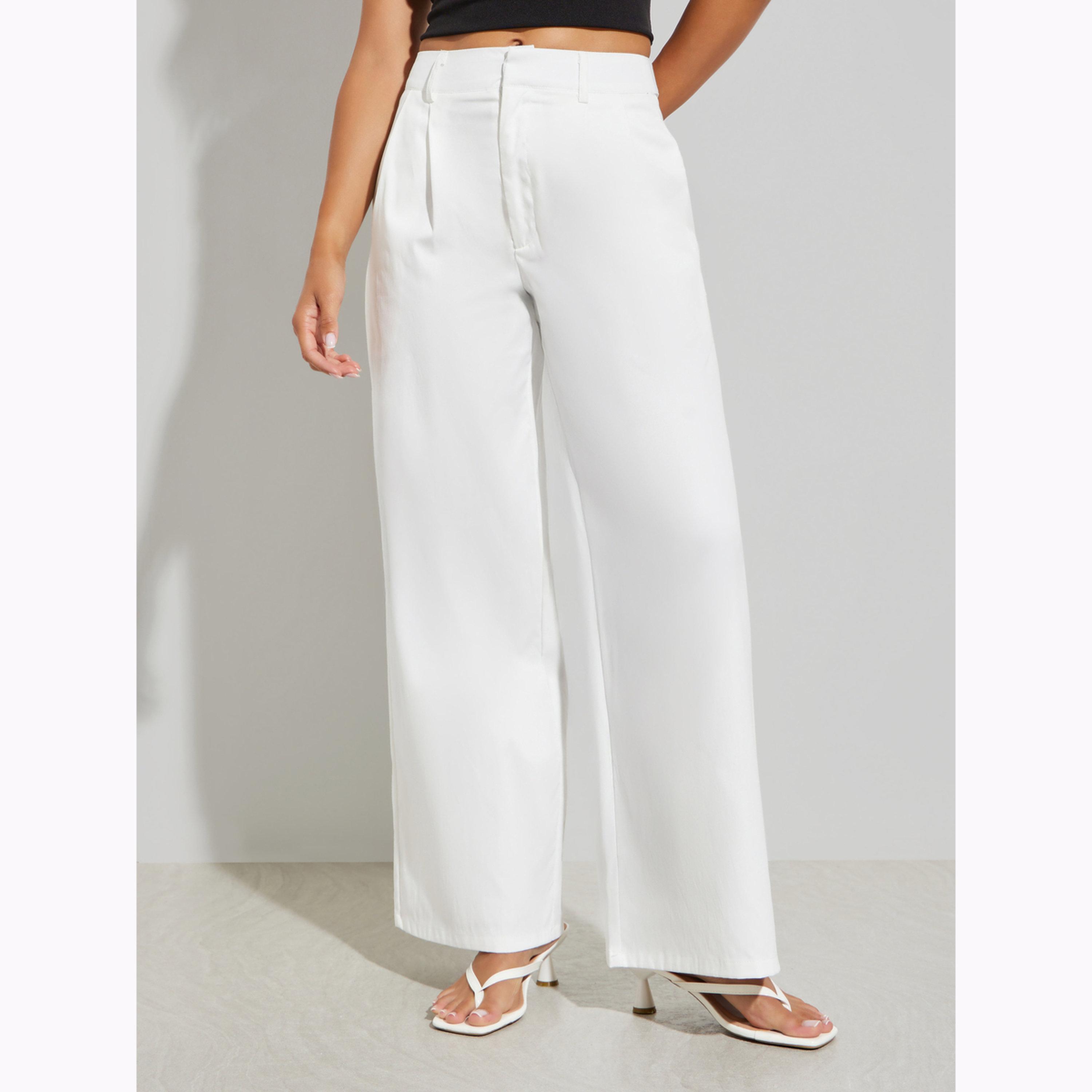 Styli White High Rise Wide Leg Trousers-women-clothing-bottoms-trousers-image-1