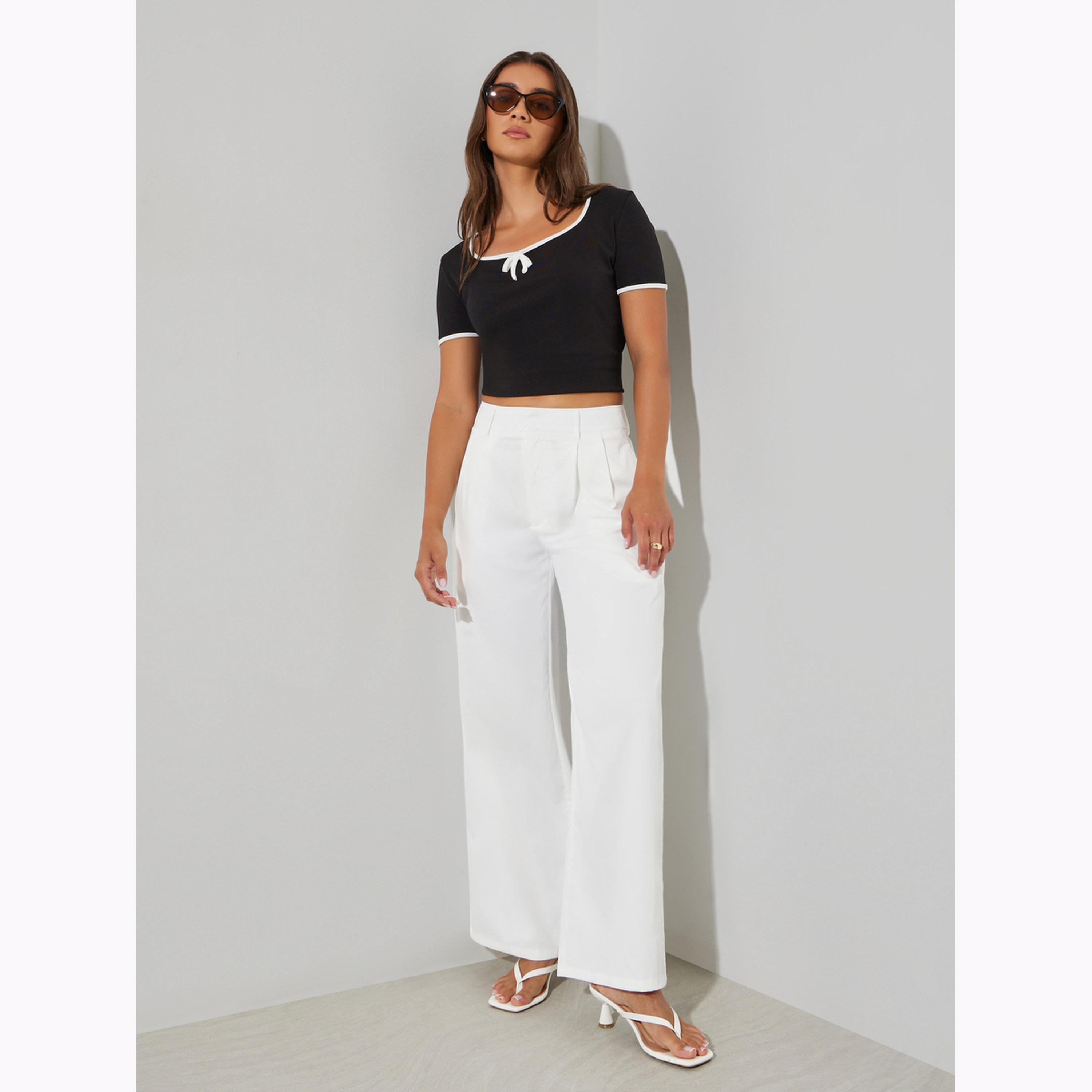 Styli White High Rise Wide Leg Trousers-women-clothing-bottoms-trousers-image-2