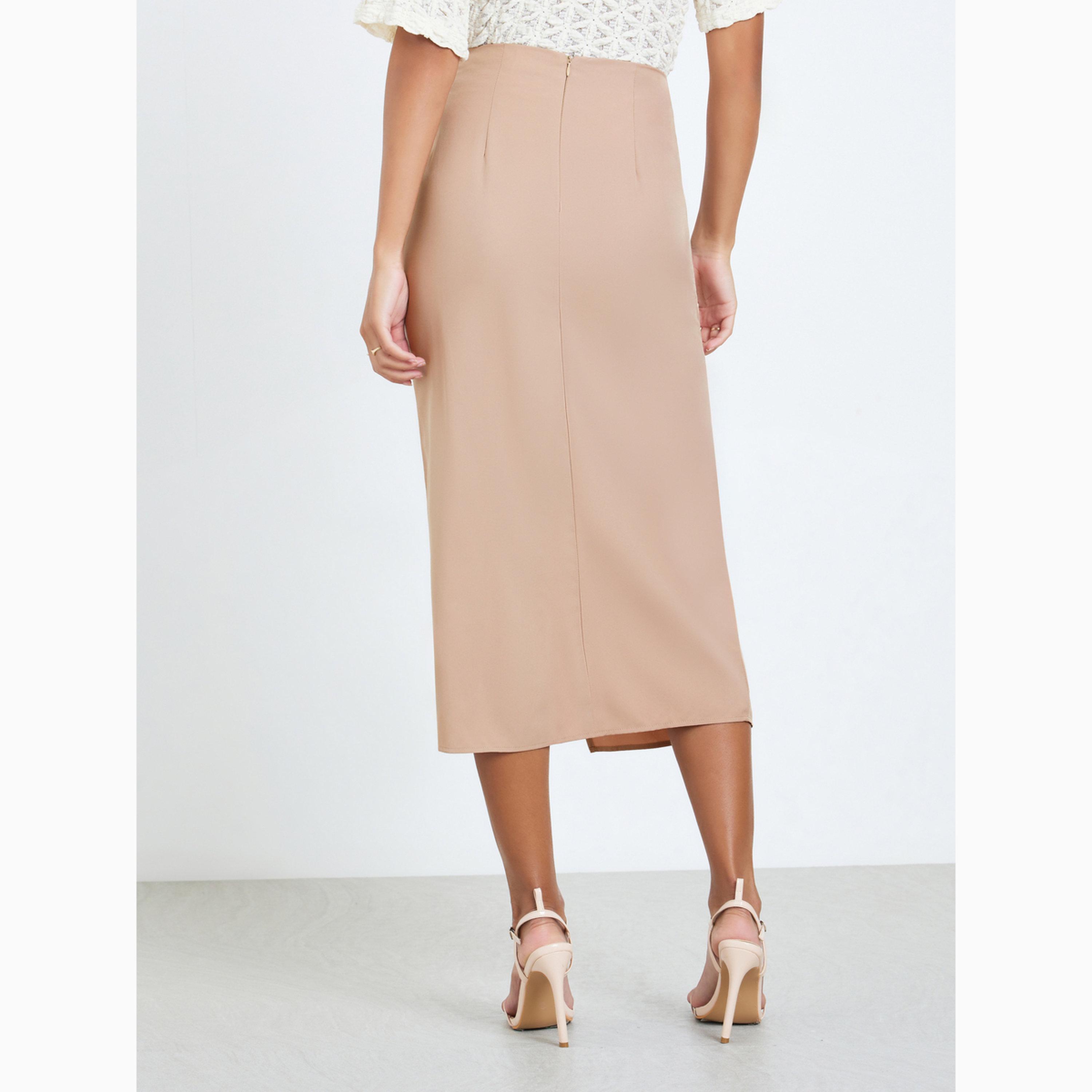 تنورة ميدي بنمط لف ورباط بيج-women-clothing-bottoms-skirts-image-4