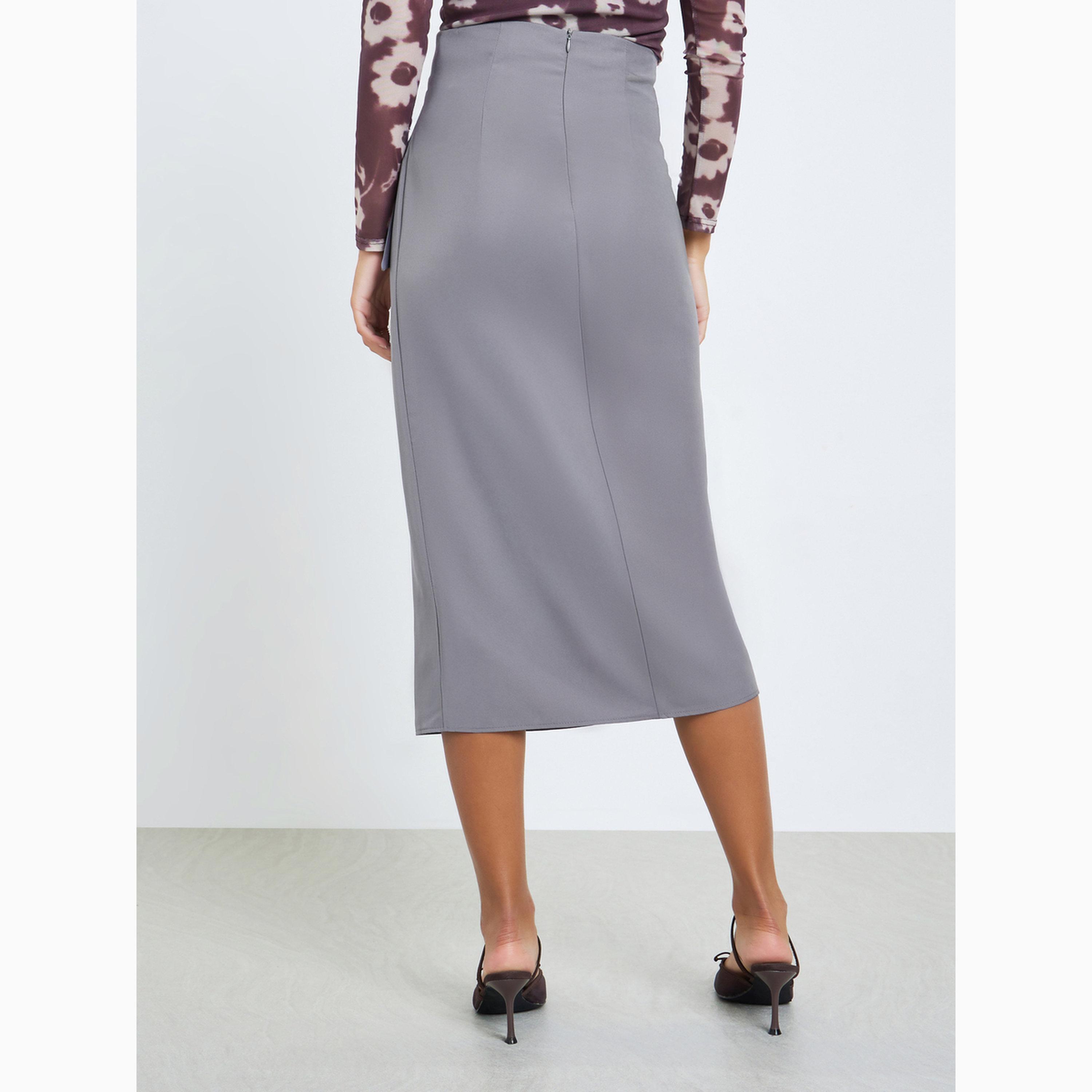 Styli Grey Tie-Up Wrap Front Midi Skirt-women-clothing-bottoms-skirts-image-4