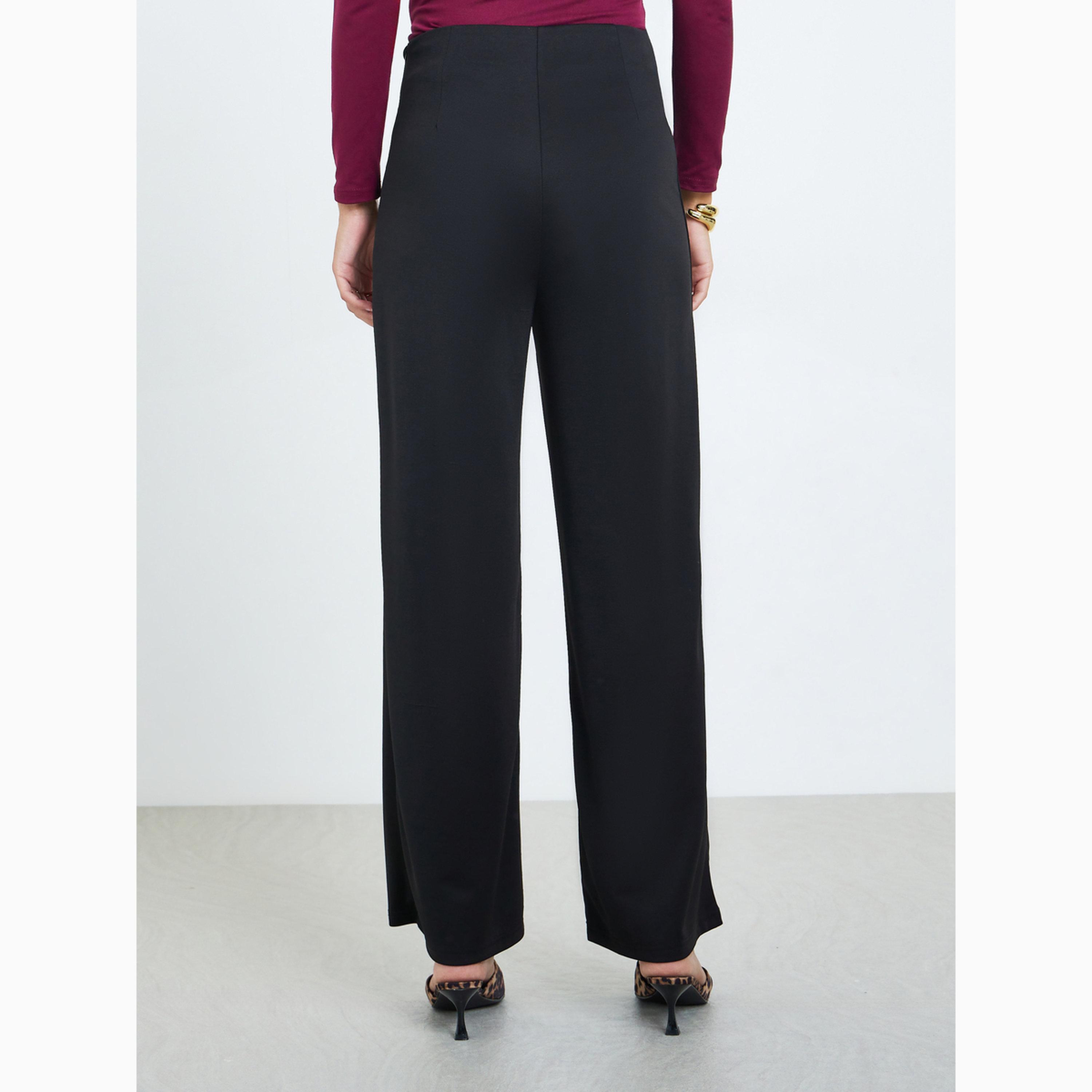 Styli Black Solid Wide Leg Stretch Formal Pants-women-clothing-bottoms-joggers-image-4
