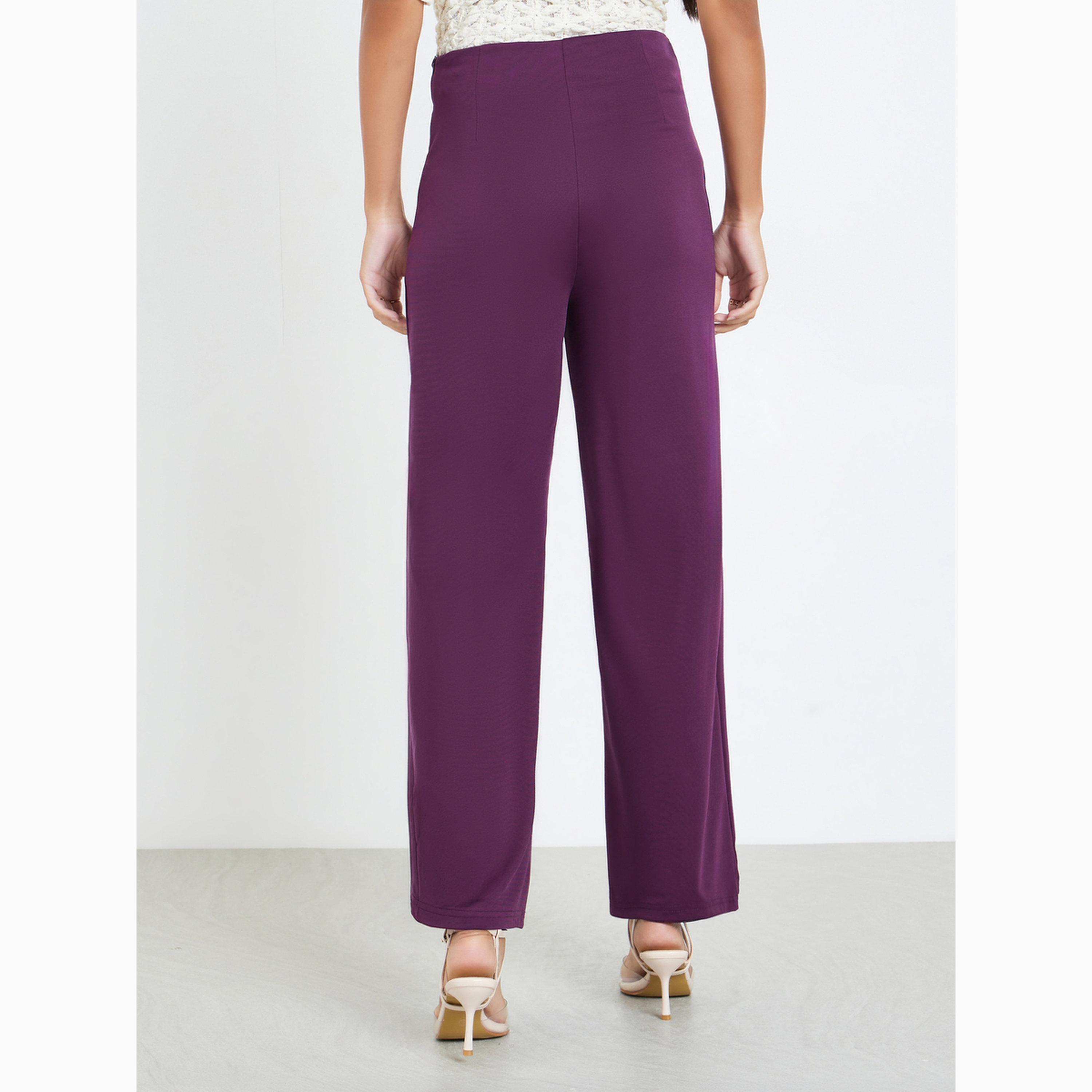 Styli Purple Solid Wide Leg Stretch Formal Pants-women-clothing-bottoms-joggers-image-4