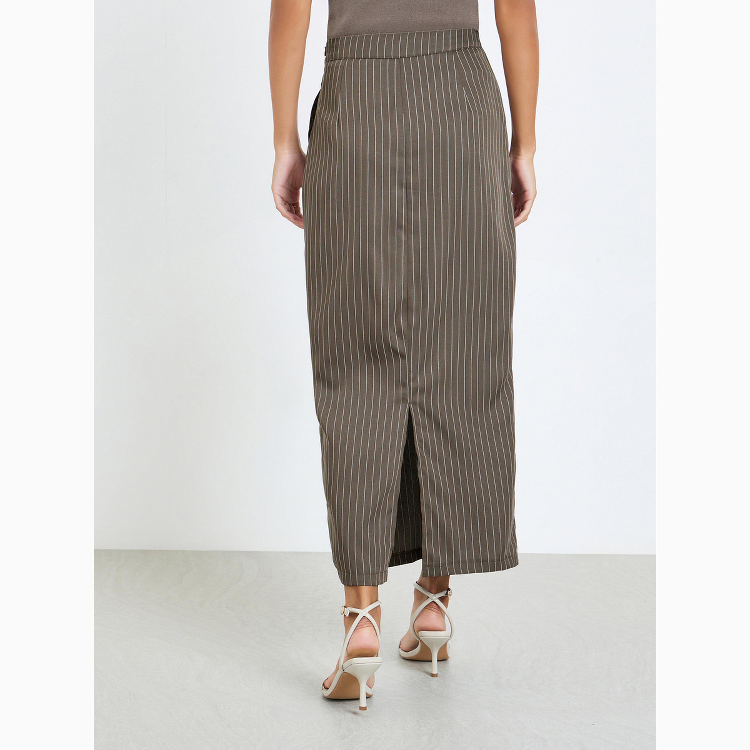 تنورة طويلة قصة ضيقة ومخططة لون بني-women-clothing-bottoms-skirts-image-4