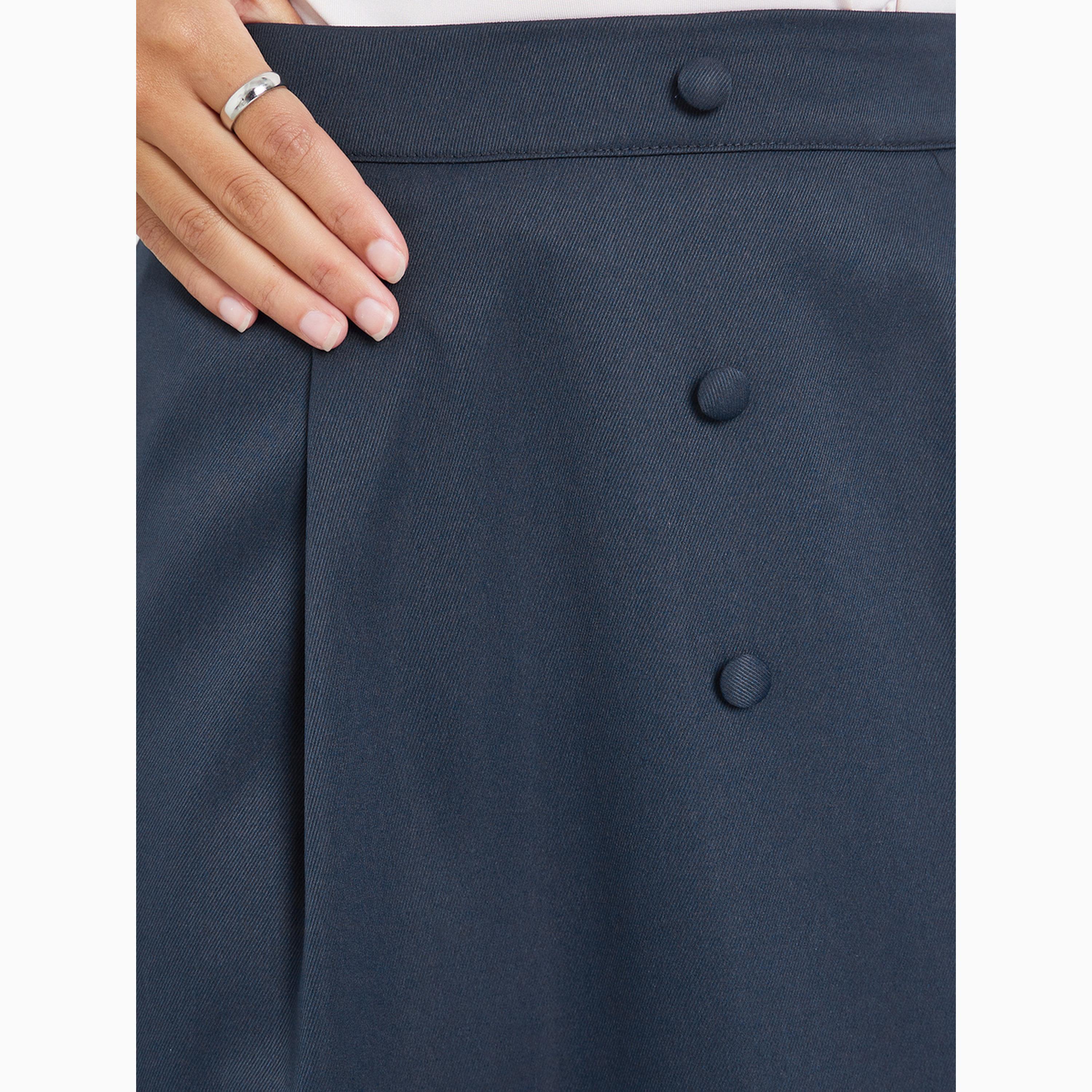 تنورة ميدي بخصر مطاطي وتفاصيل جيوب لون كحلي-women-clothing-bottoms-skirts-image-3